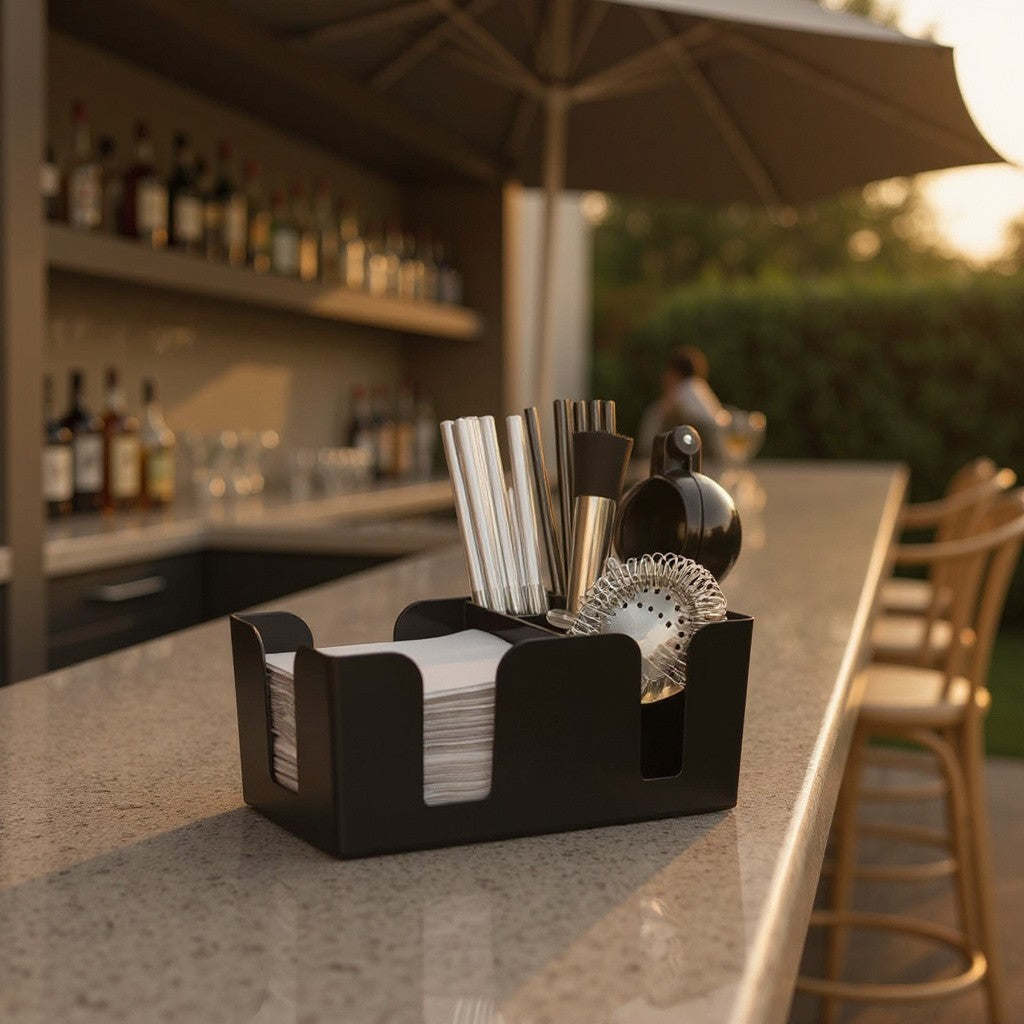 Classic Black Bar Caddy Organiser – Bar Tidy for Home & Pubs - Premium Kitchen from Chabrias Ltd - Just £6.99! Shop now at Chabrias Ltd