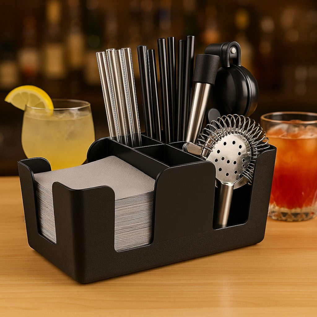 Classic Black Bar Caddy Organiser – Bar Tidy for Home & Pubs - Premium Kitchen from Chabrias Ltd - Just £6.99! Shop now at Chabrias Ltd