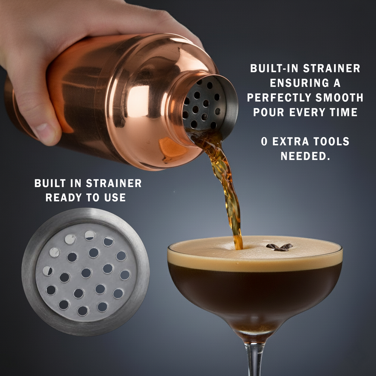 750ml Copper Plated Cocktail Shaker with Built-in Strainer – Professional 3-Piece Bar Tool - Premium Kitchen from Chabrias Ltd - Just £7.99! Shop now at Chabrias Ltd