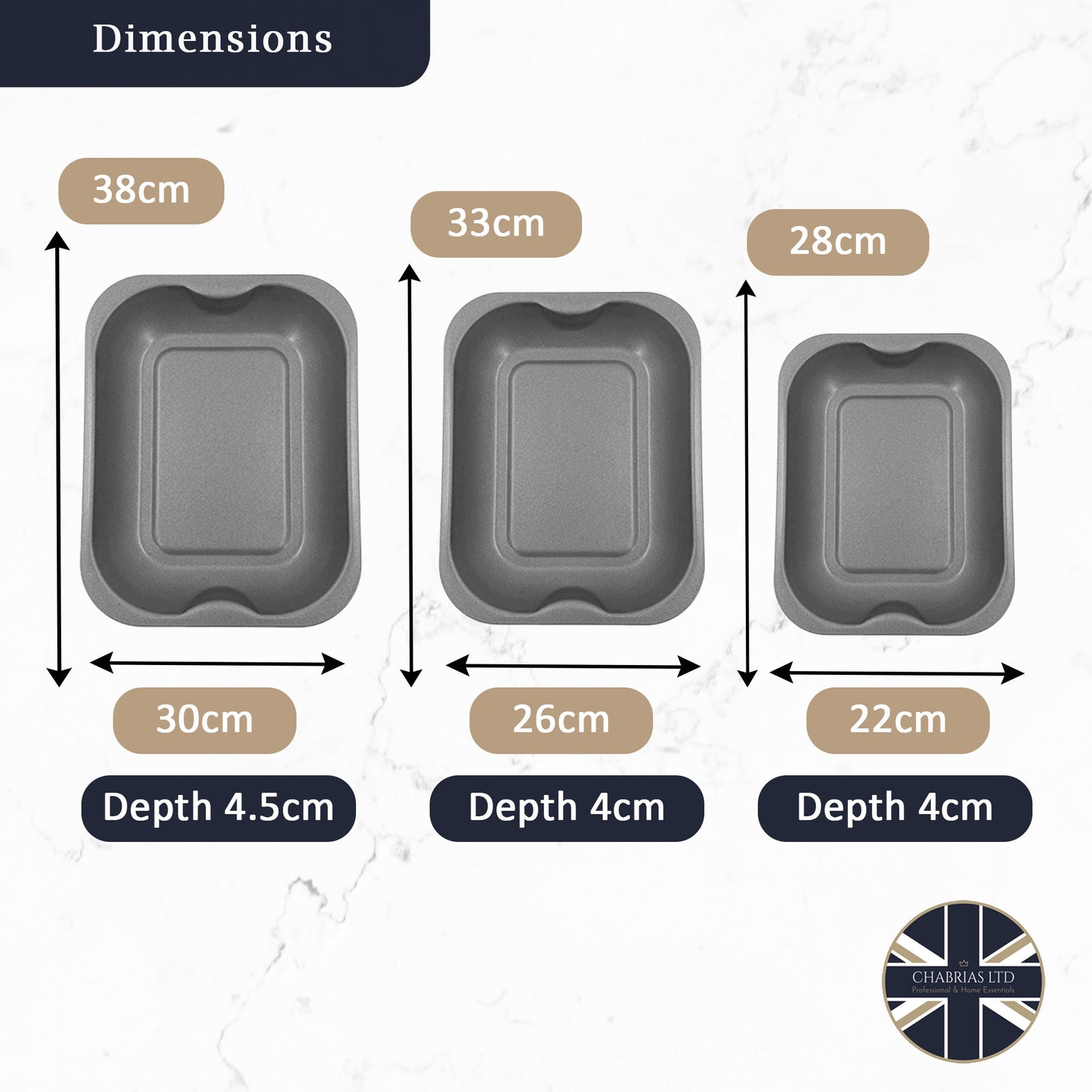 Non-Stick Roasting Baking Tray Set, 28, 33, 38cm (3 piece) - Premium Kitchen from Chabrias Ltd - Just £19.99! Shop now at Chabrias Ltd