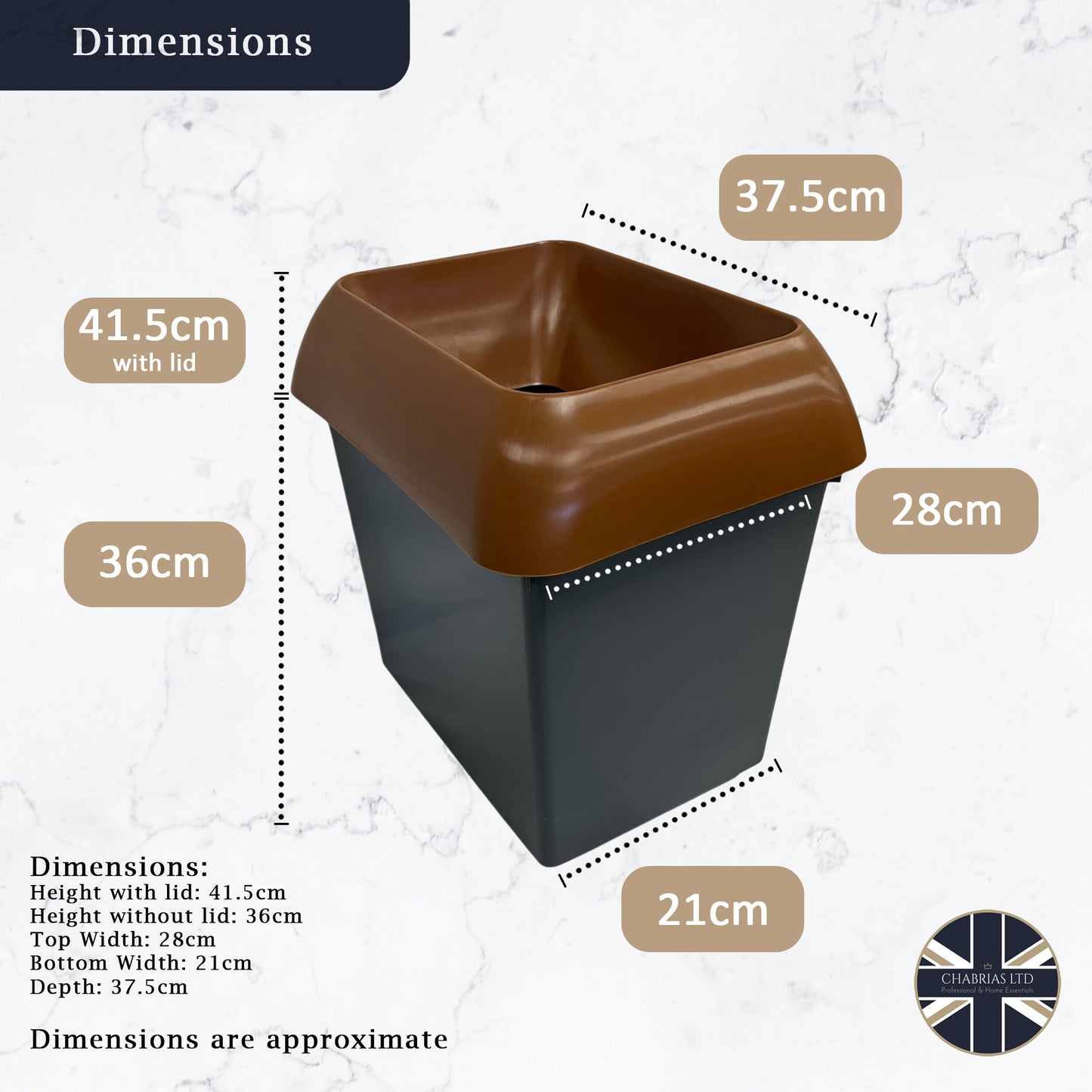 30 Litre Recycling Bin With Brown Lid & Kitchen Waste Sticker Included - Premium Bins from Chabrias Ltd - Just £22.49! Shop now at Chabrias Ltd