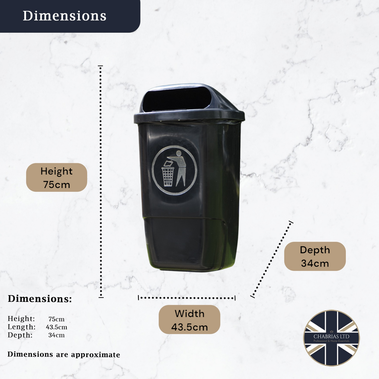 Wall Mounted Litter Bin, 50L - Premium Bins from Chabrias Ltd - Just £74.99! Shop now at Chabrias Ltd