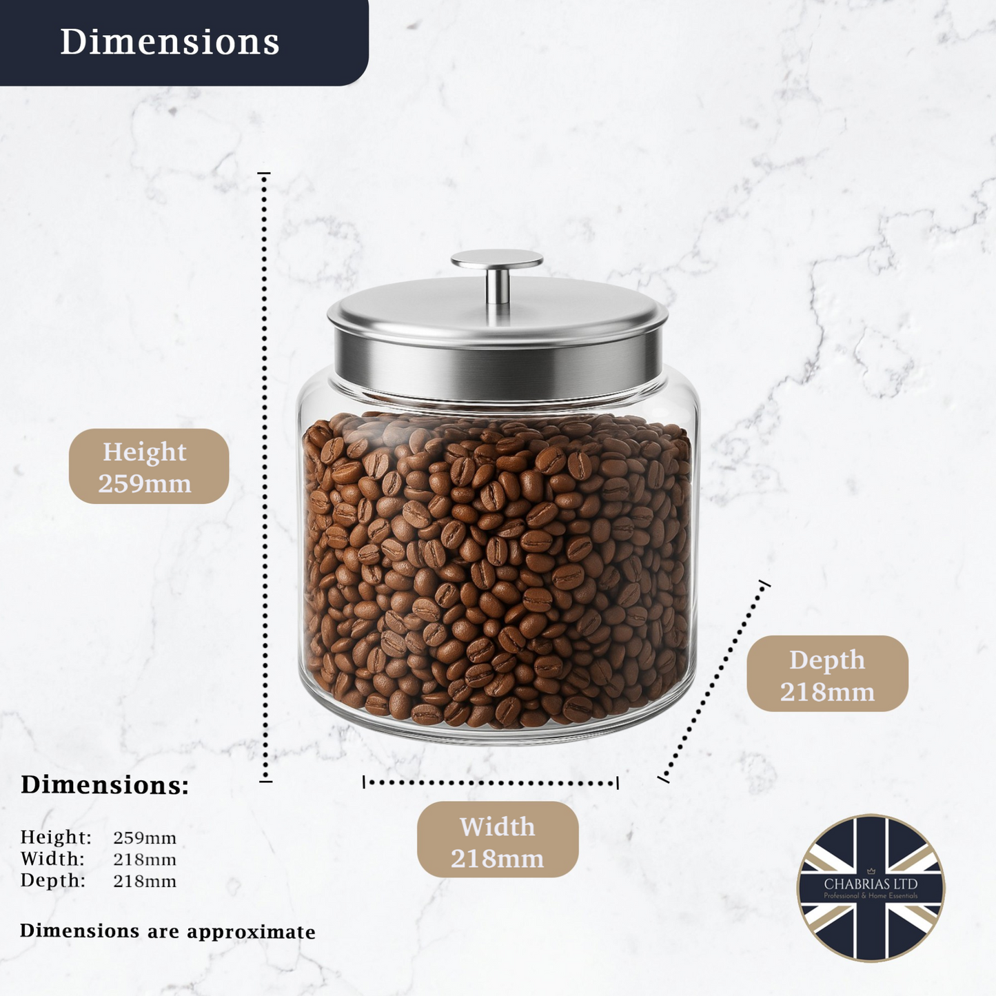 Montana Glass Jar with Brushed Aluminium Sealed Lid, 1.5 Gallon - Premium Kitchen from Chabrias Ltd - Just £29.99! Shop now at Chabrias Ltd