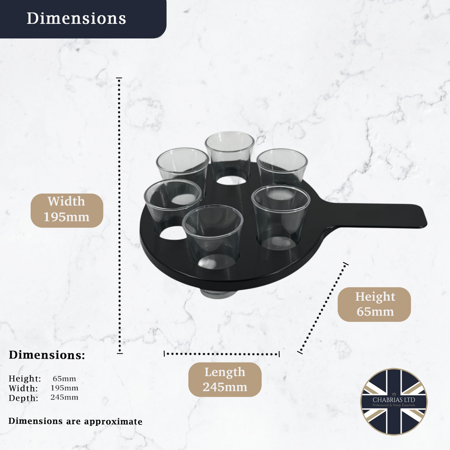 6-Hole Black Shot Glass Holder, With 6 Clear Shot Glasses - Premium Kitchen from Chabrias Ltd - Just £9.99! Shop now at Chabrias Ltd