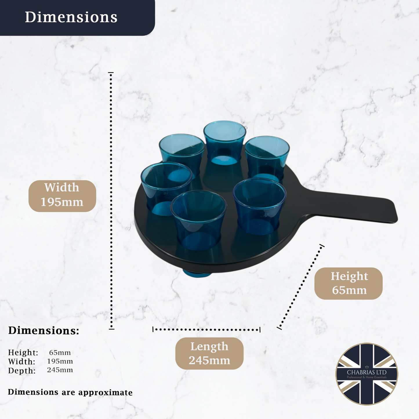 6-Hole Black Shot Glass Holder, With 6 Blue Shot Glasses - Premium Kitchen from Chabrias Ltd - Just £9.99! Shop now at Chabrias Ltd