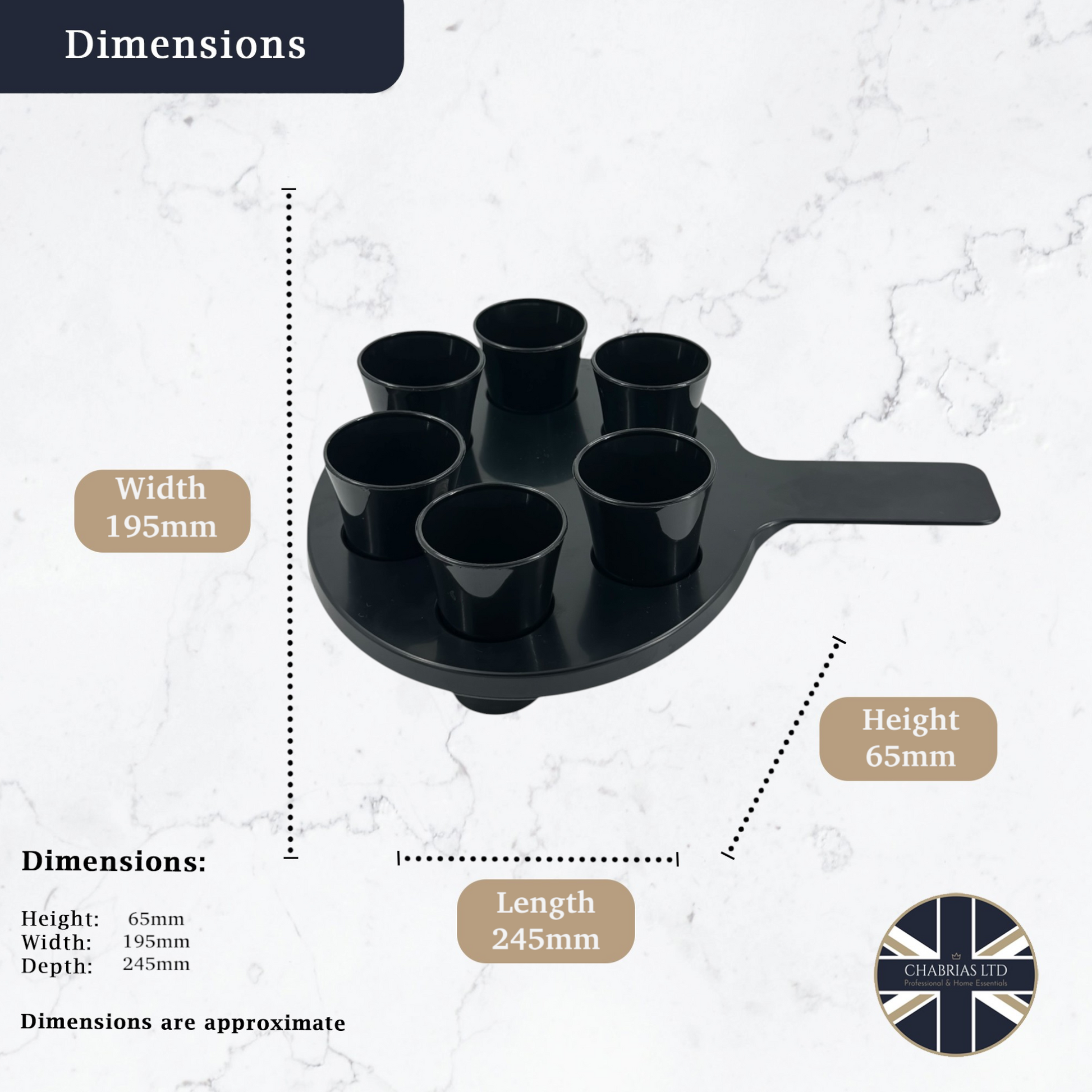 6-Hole Black Shot Glass Holder, With 6 Black Shot Glasses - Premium Kitchen from Chabrias Ltd - Just £9.99! Shop now at Chabrias Ltd