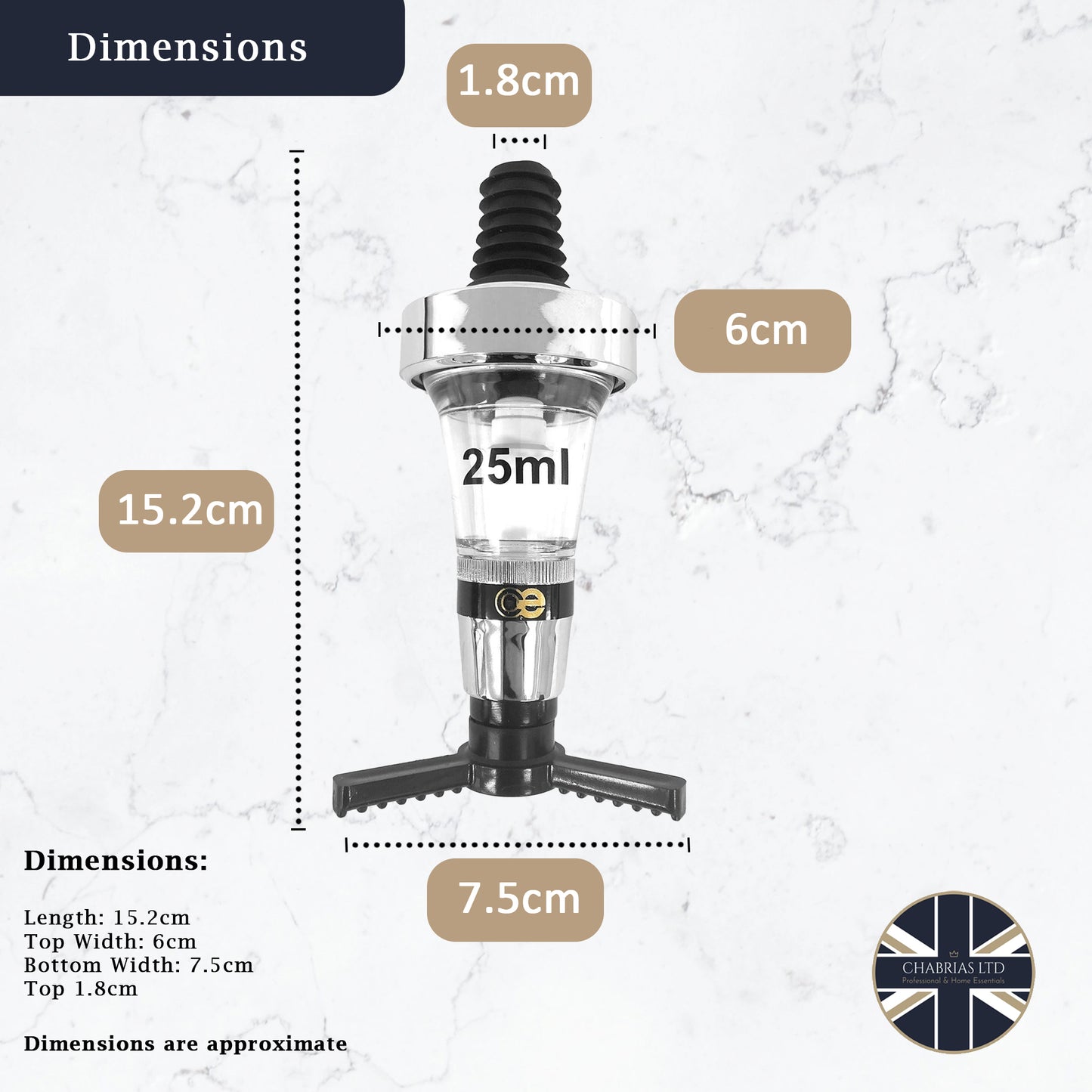 Bar Optic Measure, Traditional Chrome, 25ml - Premium Home from Chabrias Ltd - Just £7.99! Shop now at Chabrias Ltd