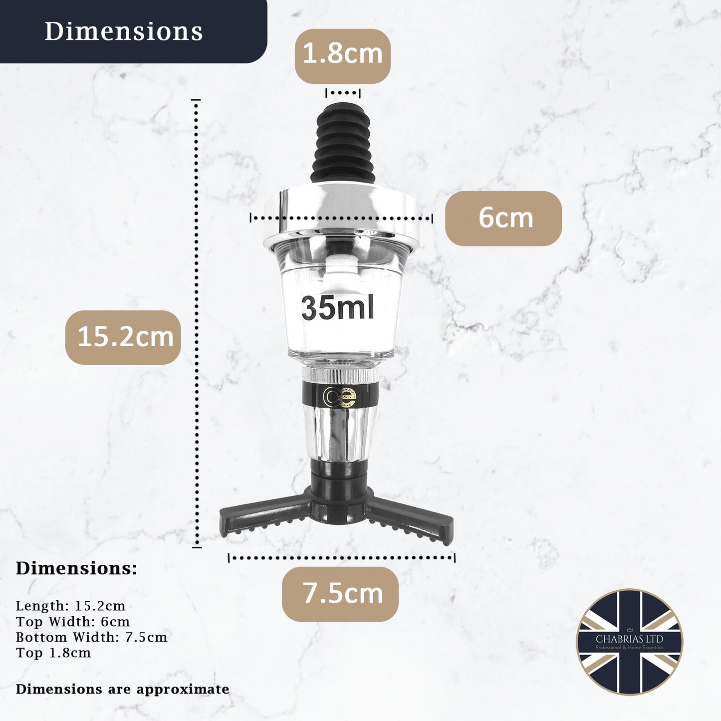 Bar Optic Measure, Traditional Chrome, 35ml - Premium Home from Chabrias Ltd - Just £7.99! Shop now at Chabrias Ltd