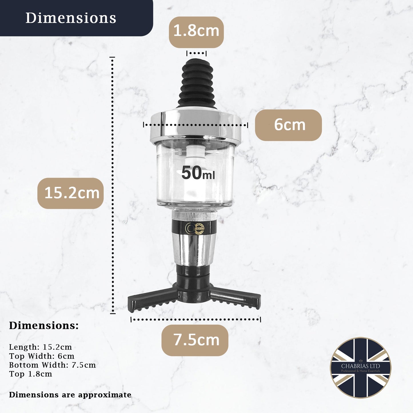 Bar Optic Measure, Traditional Chrome, 50ml - Premium Home from Chabrias Ltd - Just £7.99! Shop now at Chabrias Ltd