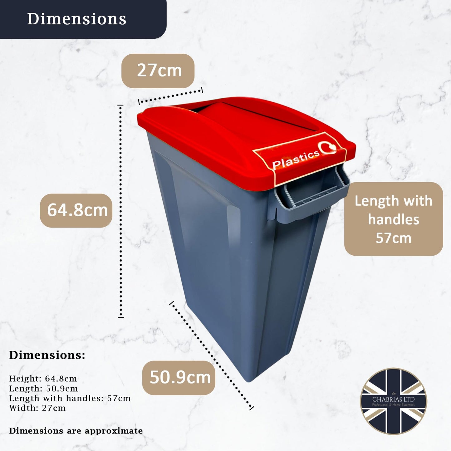 60 Litre Slim Bin, Grey Base & Red Swing Lid - Premium Recycling Bin from Chabrias Ltd - Just £74.99! Shop now at Chabrias Ltd