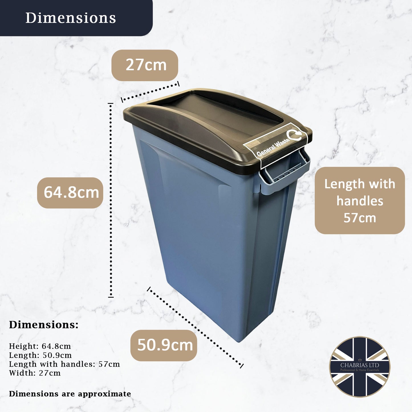 60 Litre Slim Bin, Grey Base & Black Swing Lid - Premium Recycling Bin from Chabrias Ltd - Just £74.99! Shop now at Chabrias Ltd