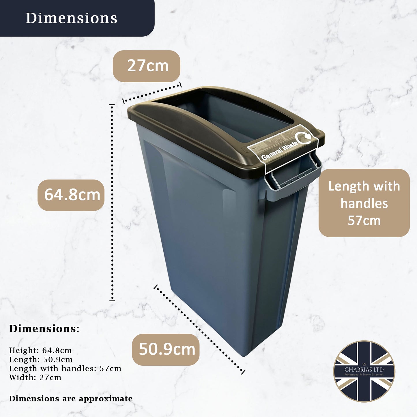 60 Litre Slim Bin, Grey Base & Black Open Lid - Premium Recycling Bin from Chabrias Ltd - Just £74.99! Shop now at Chabrias Ltd