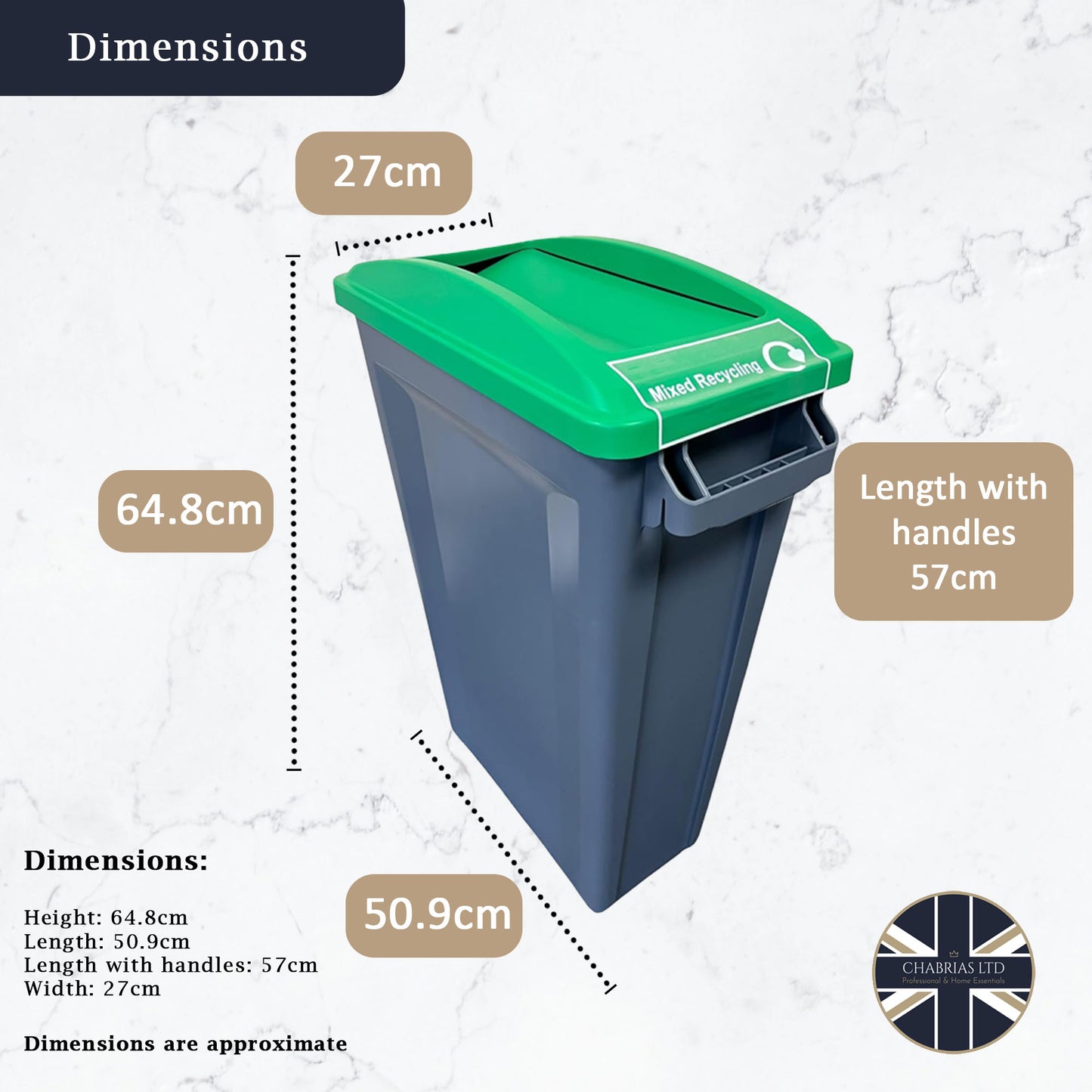60 Litre Slim Bin, Grey Base & Green Swing Lid - Premium Recycling Bin from Chabrias Ltd - Just £74.99! Shop now at Chabrias Ltd