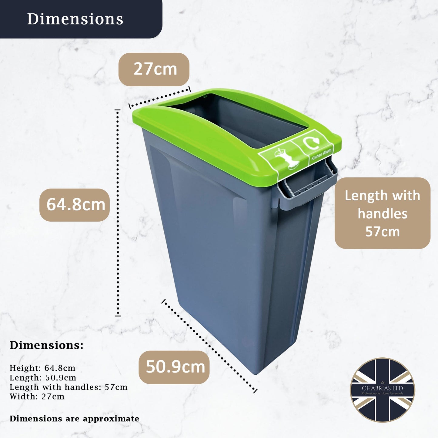 60 Litre Slim Bin, Grey Base & Lime Open Lid - Premium Recycling Bin from Chabrias Ltd - Just £74.99! Shop now at Chabrias Ltd