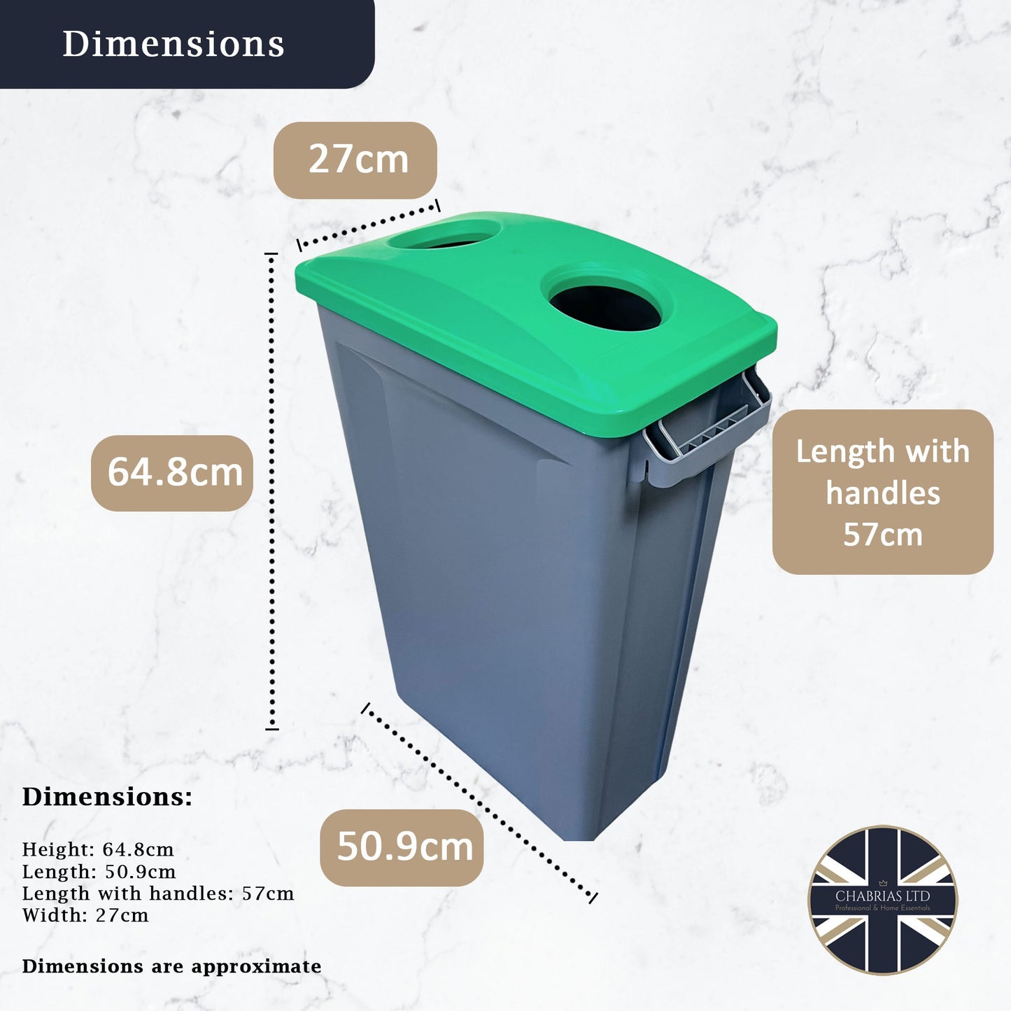 60 Litre Slim Bin Grey Base & 2 Hole Green Lid - Premium Recycling Bin from Chabrias Ltd - Just £74.99! Shop now at Chabrias Ltd