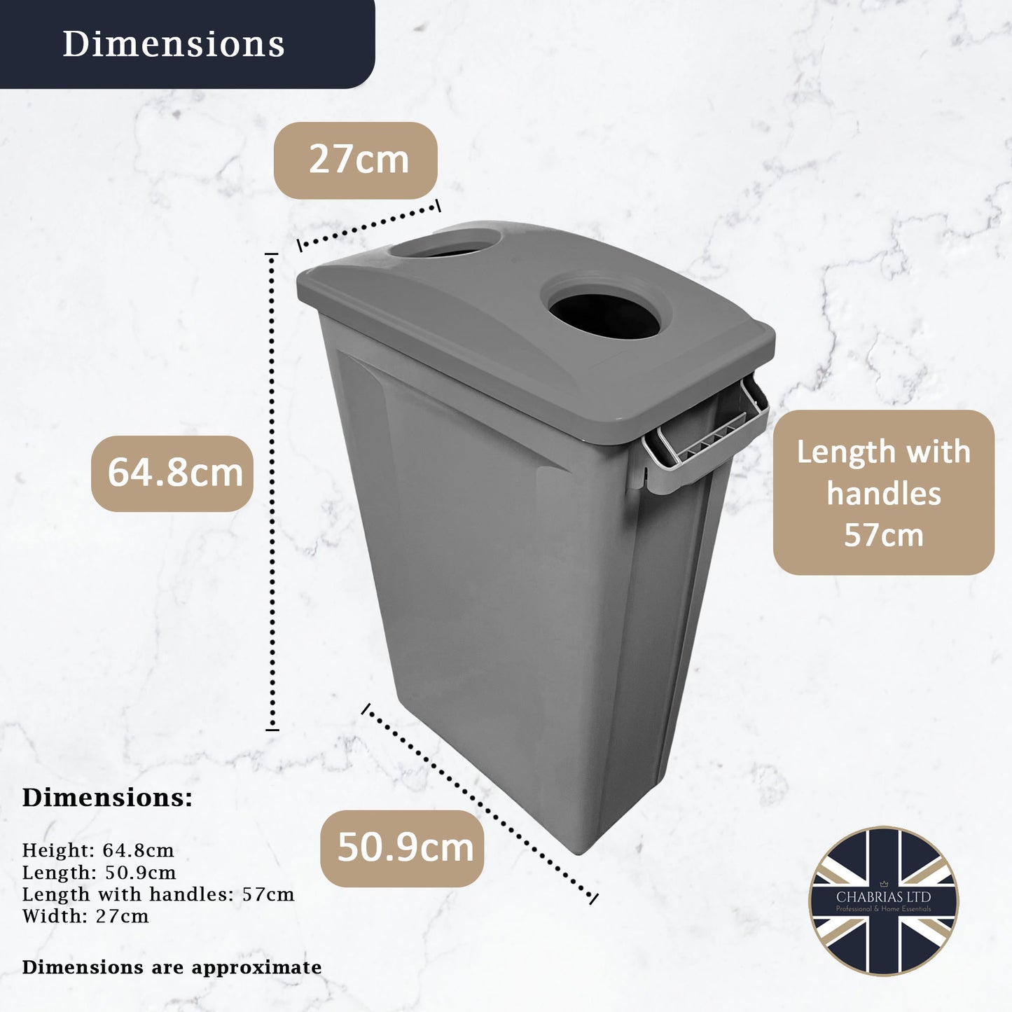 60 Litre Slim Bin Grey Base & 2 Hole Grey Lid - Premium Recycling Bin from Chabrias Ltd - Just £74.99! Shop now at Chabrias Ltd