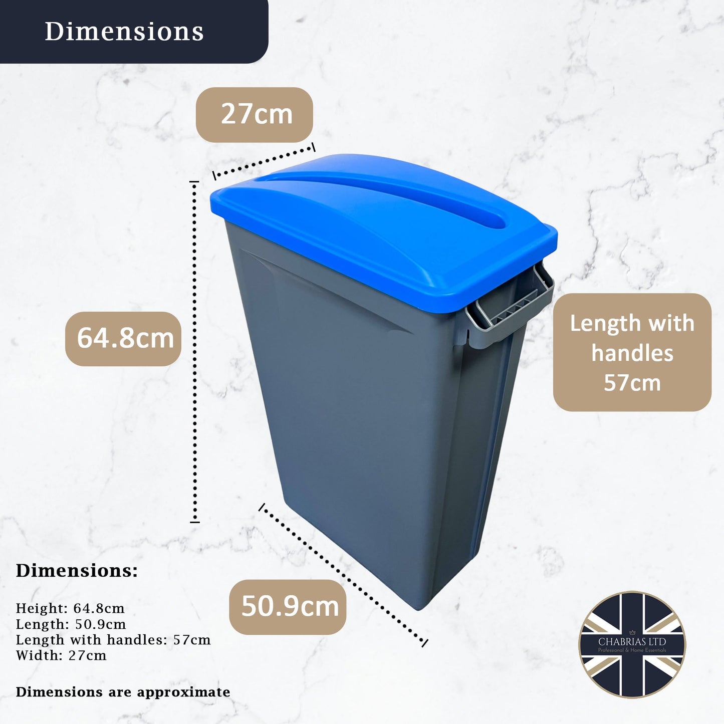 60 Litre Slim Bin Grey Base & Blue Paper Slot Lid - Premium Recycling Bin from Chabrias Ltd - Just £74.99! Shop now at Chabrias Ltd
