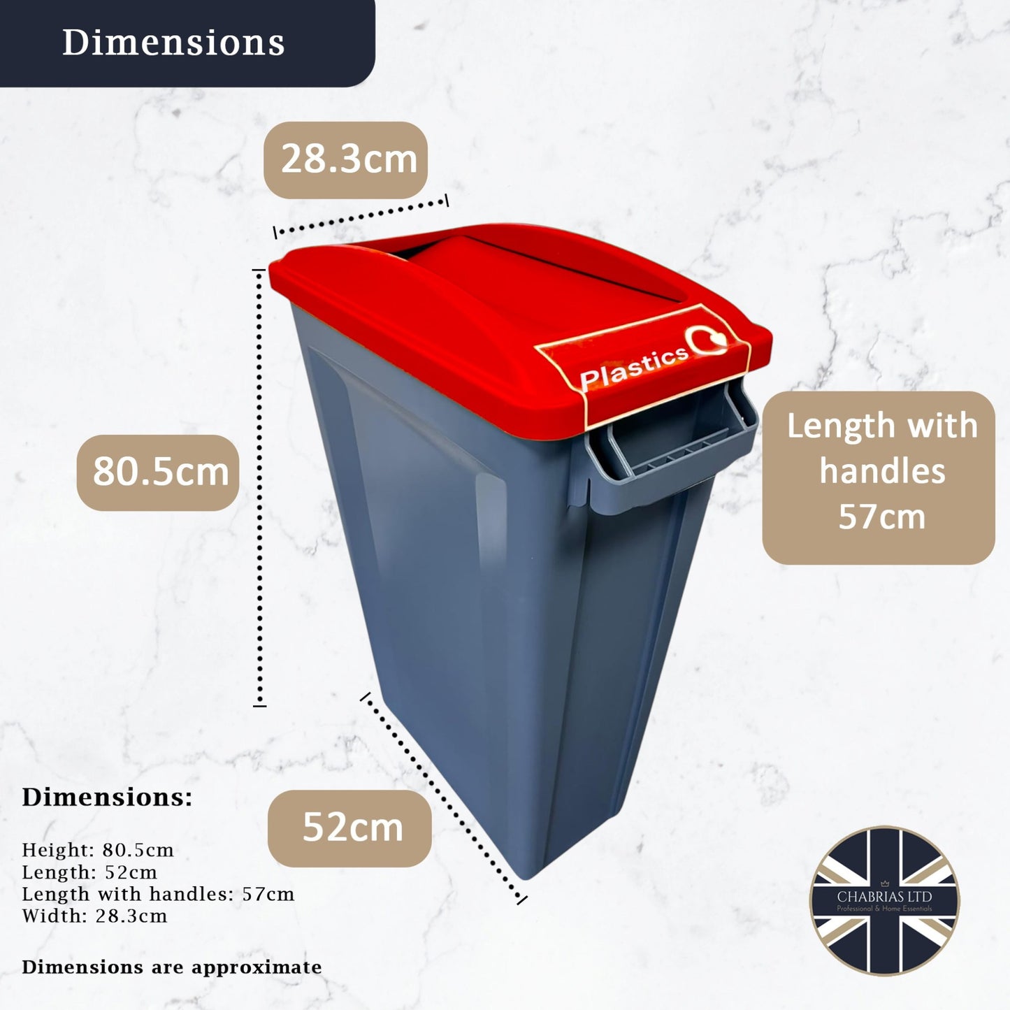 87 Litre Slim Bin, Grey Base & Red Swing Lid - Premium Recycling Bin from Chabrias Ltd - Just £89.99! Shop now at Chabrias Ltd