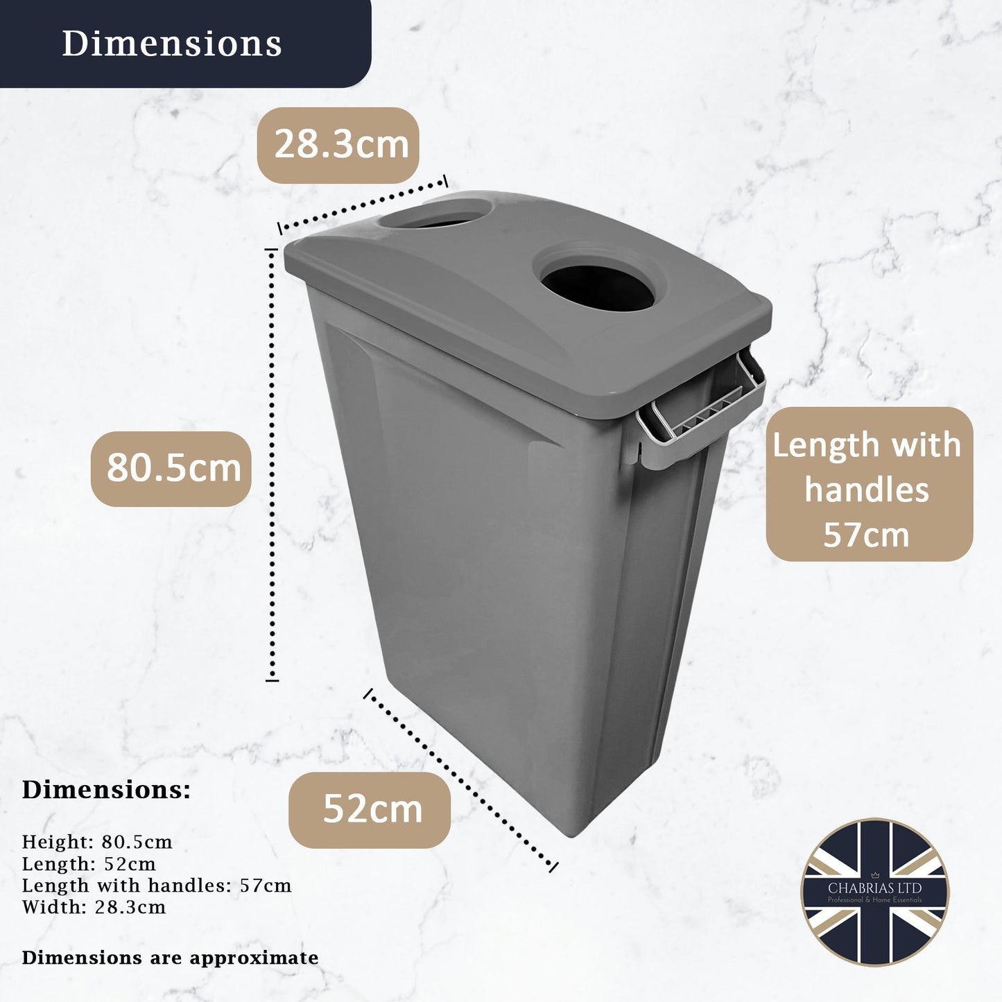 87 Litre Slim Bin Grey Base & 2 Hole Grey Lid - Premium Recycling Bin from Chabrias Ltd - Just £89.99! Shop now at Chabrias Ltd