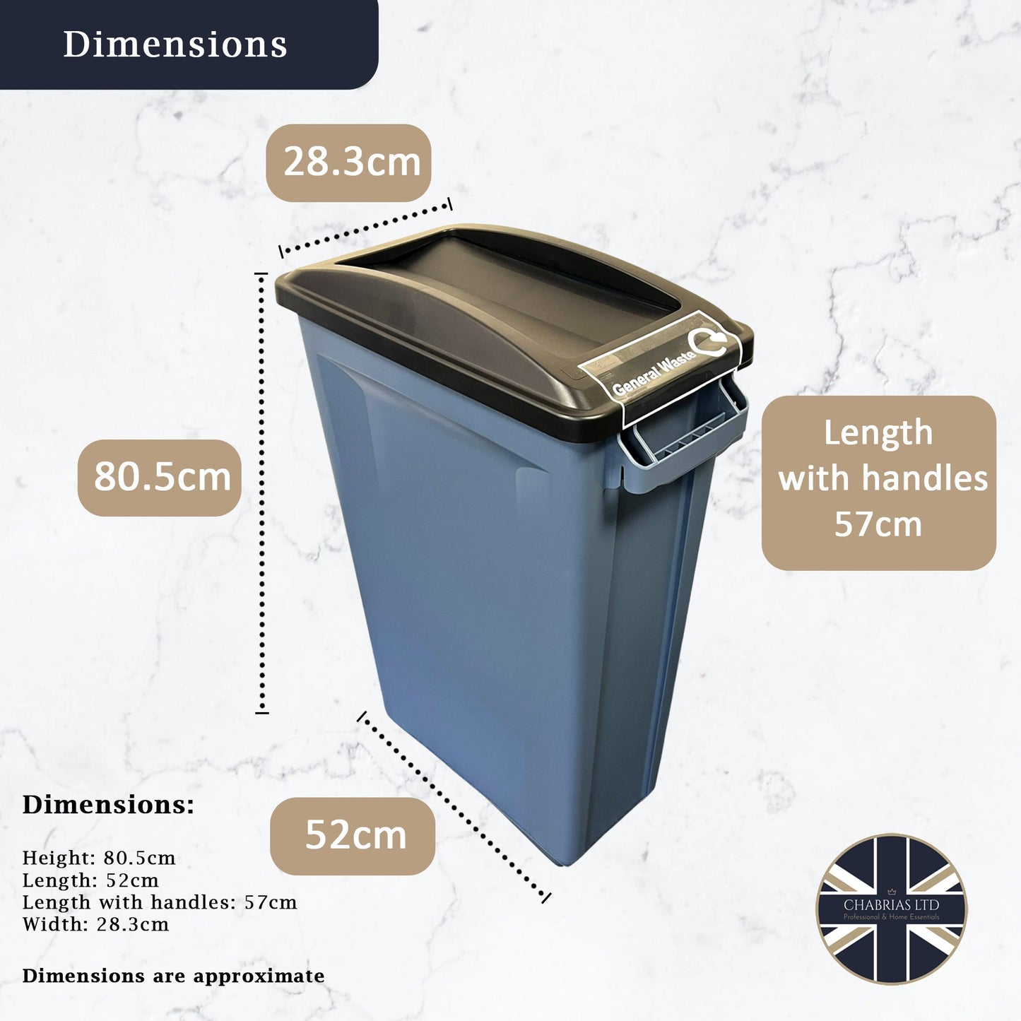 87 Litre Slim Bin, Grey Base & Black Swing Lid - Premium Recycling Bin from Chabrias Ltd - Just £89.99! Shop now at Chabrias Ltd