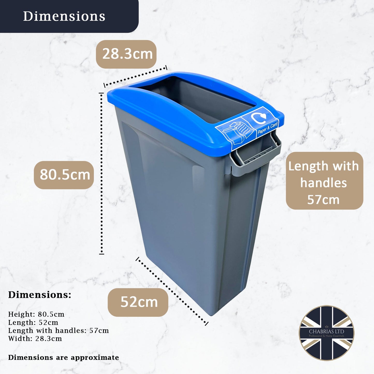 87 Litre Slim Bin, Grey Base & Blue Open Lid - Premium Recycling Bin from Chabrias Ltd - Just £89.99! Shop now at Chabrias Ltd