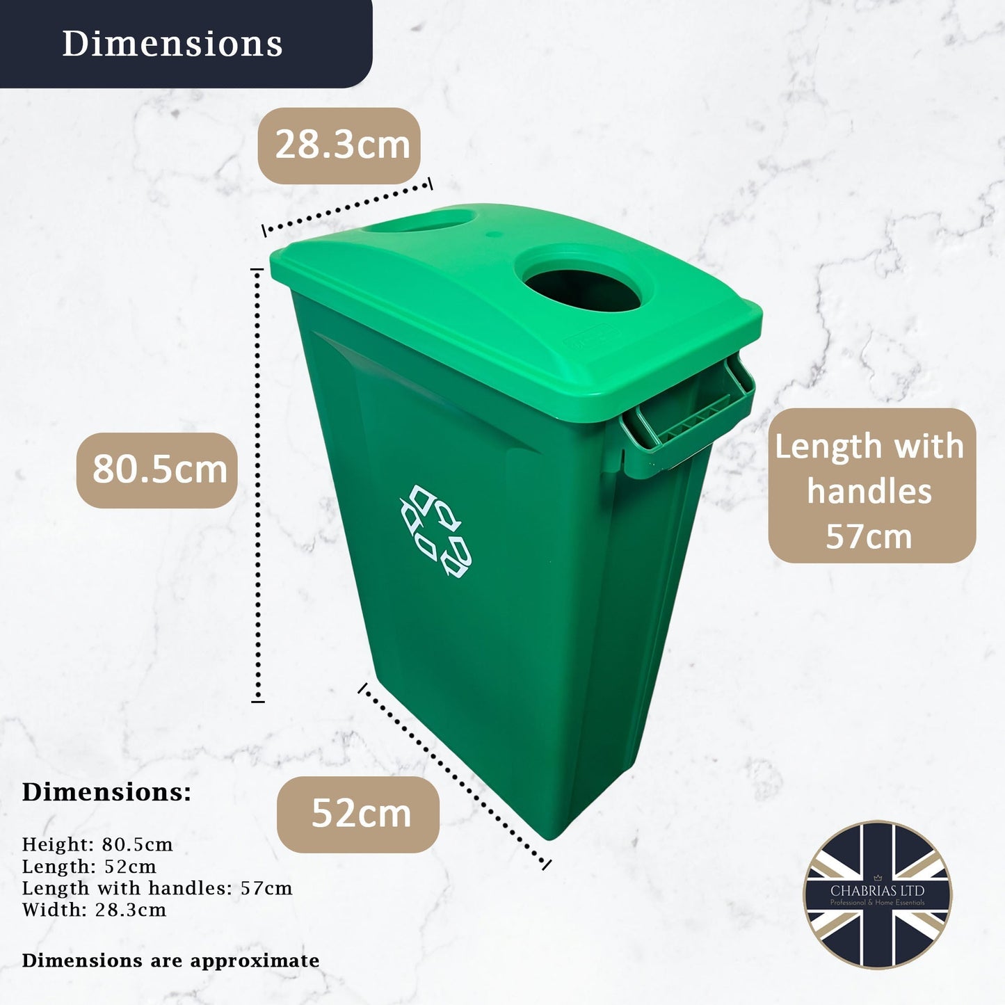 87 Litre Slim Bin, Green Base & Green 2 Hole Lid - Premium Recycling Bin from Chabrias Ltd - Just £89.99! Shop now at Chabrias Ltd