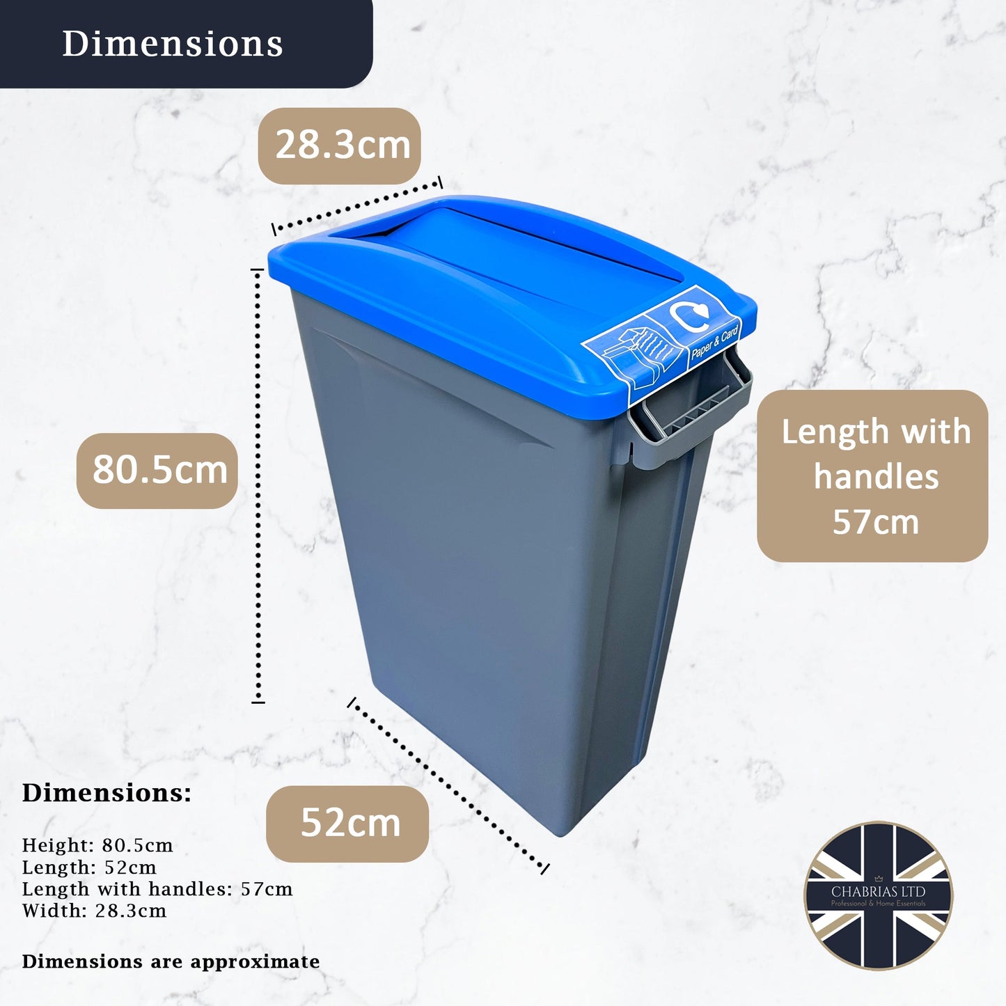 87 Litre Slim Bin, Grey Base & Blue Swing Lid - Premium Recycling Bin from Chabrias Ltd - Just £89.99! Shop now at Chabrias Ltd