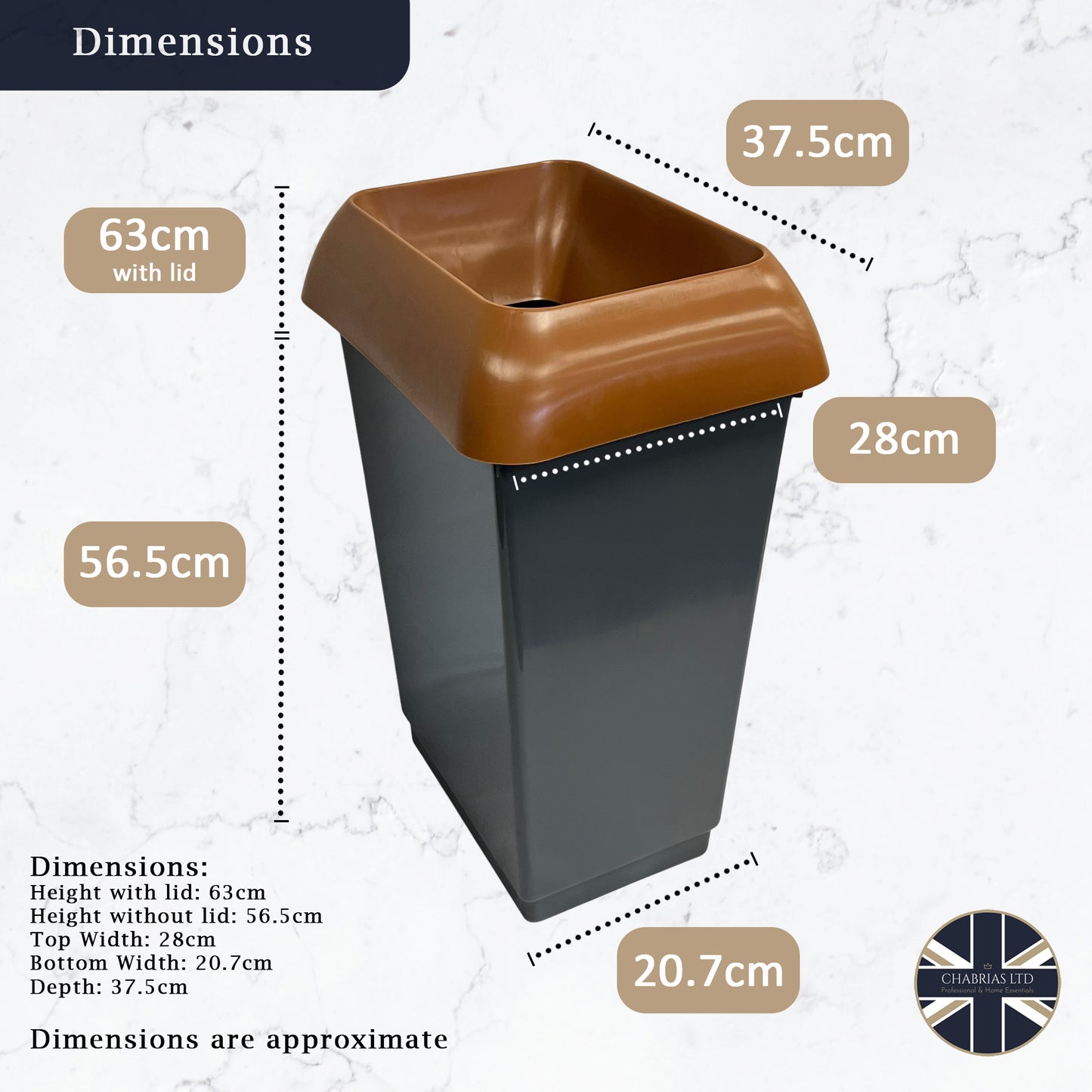 50 Litre Recycling Bin With Brown Lid & Kitchen Waste Sticker Included - Premium Bins from Chabrias Ltd - Just £26.99! Shop now at Chabrias Ltd