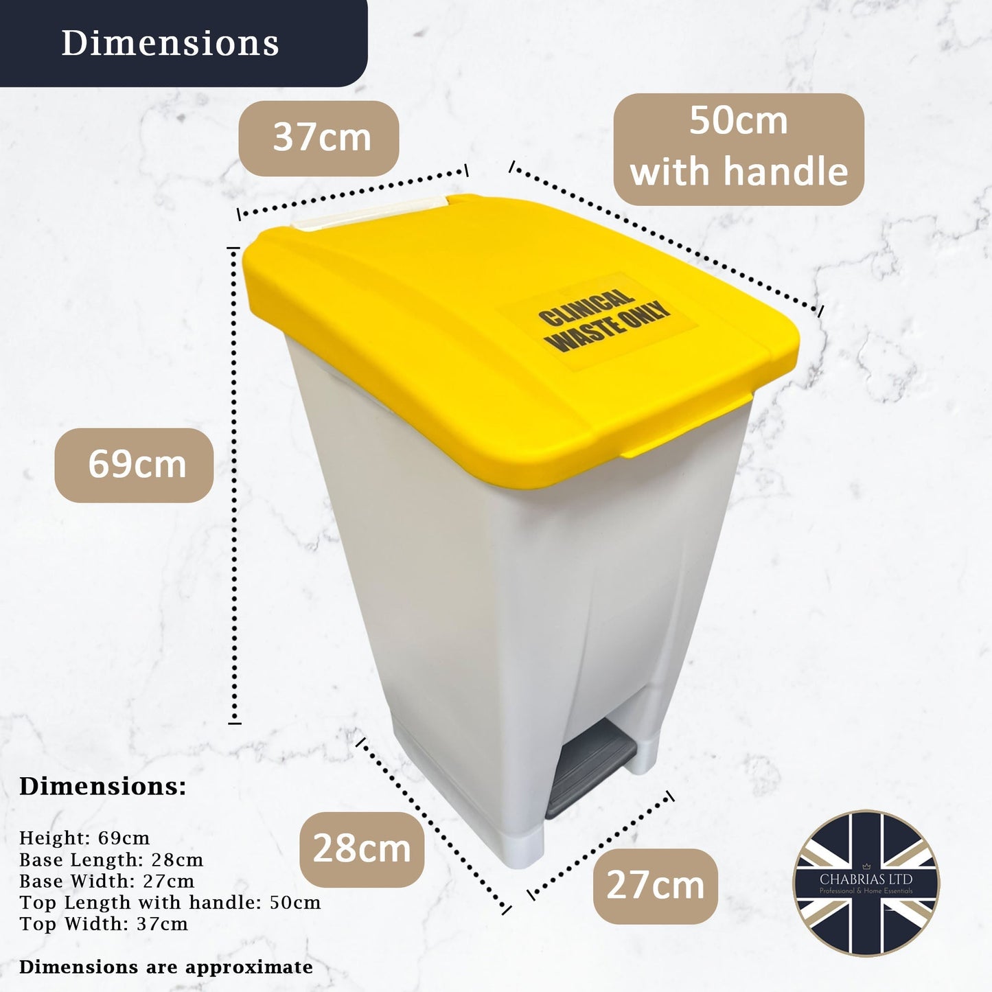 Plastic Sack Holder, White Base With Yellow Lid, Clinical Waste Sticker Included, 60L - Premium Recycling Bin from Chabrias Ltd - Just £64.99! Shop now at Chabrias Ltd