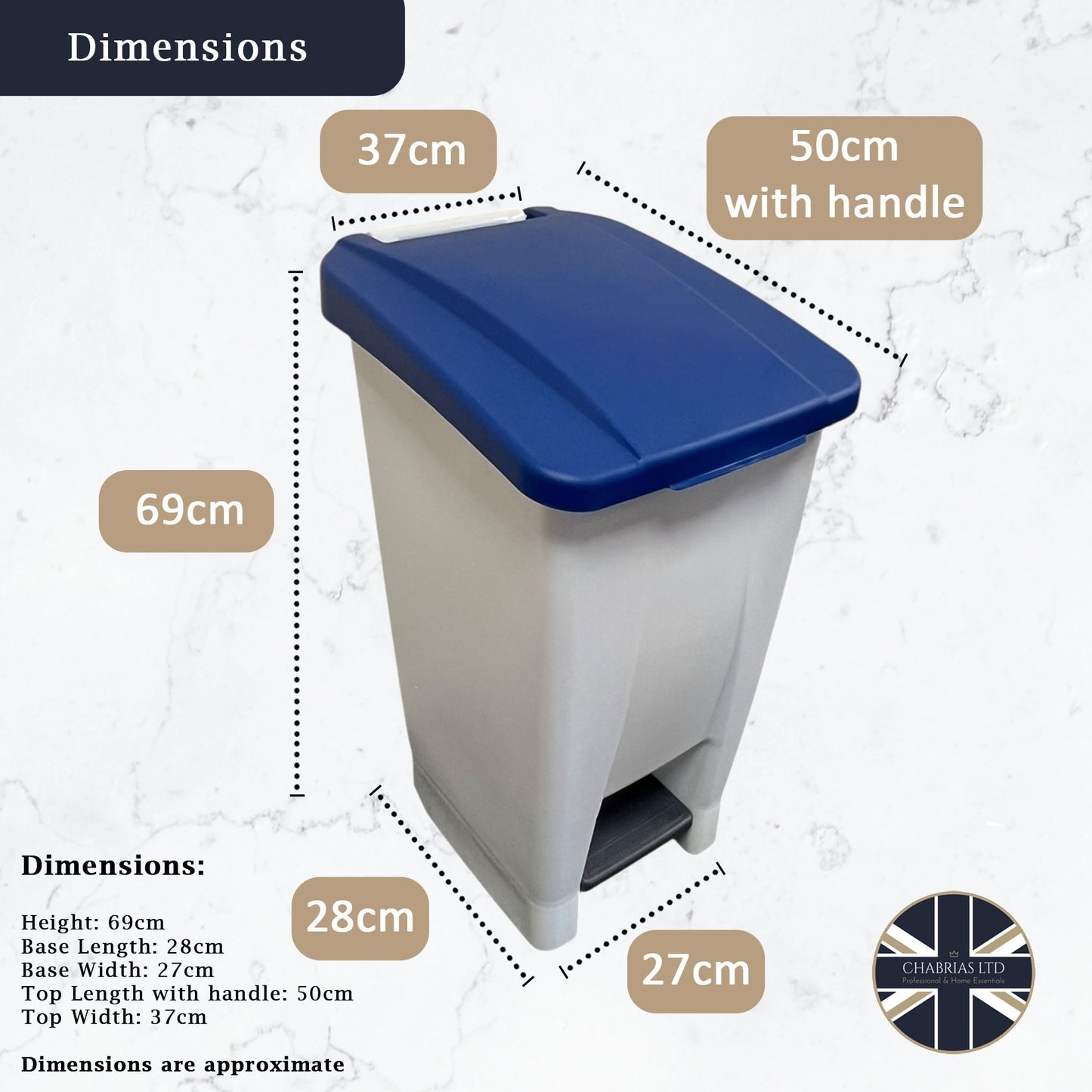 Plastic Sack Holder, White Body With Blue Lid, Paper & Card Sticker Included, 60L - Premium Recycling Bin from Chabrias Ltd - Just £64.99! Shop now at Chabrias Ltd