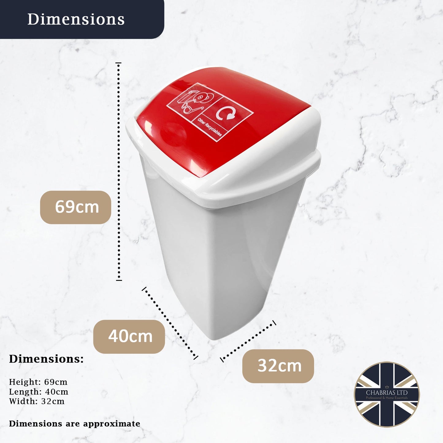 Plastic Swing Bin, White Body & Red Lid, With Plastic Sticker - Premium BISS from Chabrias Ltd - Just £21.84! Shop now at Chabrias Ltd