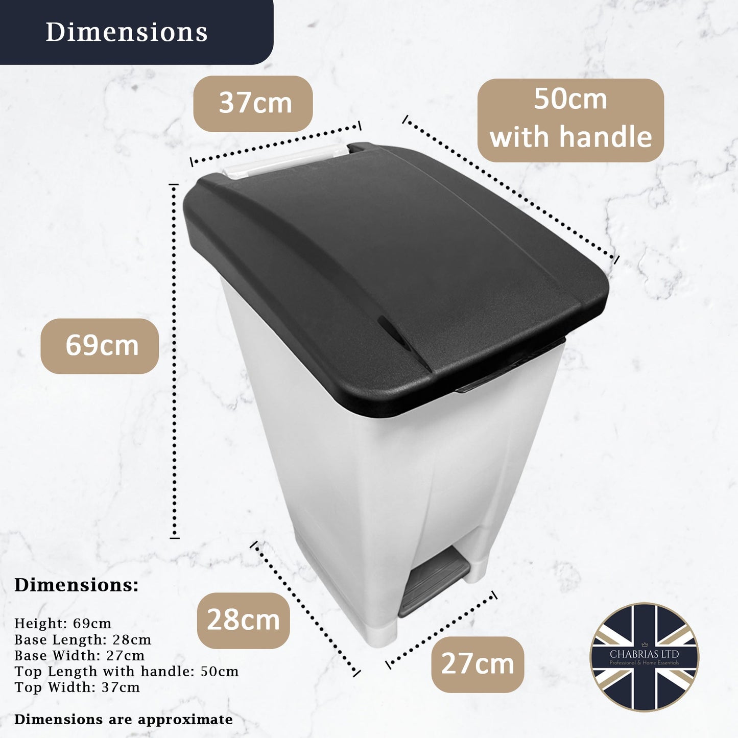 Plastic Sack Holder, White Body With Black Lid, General Waste Sticker Included, 60L - Premium Recycling Bin from Chabrias Ltd - Just £64.99! Shop now at Chabrias Ltd