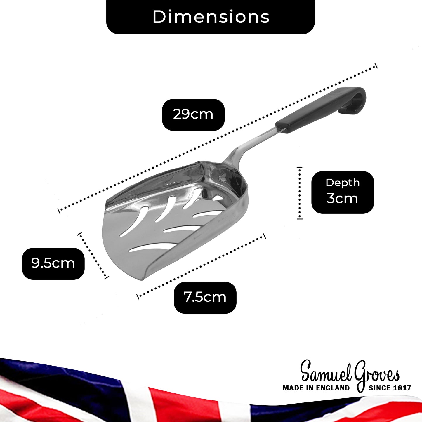 Le Buffet Slotted Chip Scoop – Stainless Steel with Heat-Resistant Handle (Black) - Premium Kitchen from Chabrias Ltd - Just £7.99! Shop now at Chabrias Ltd