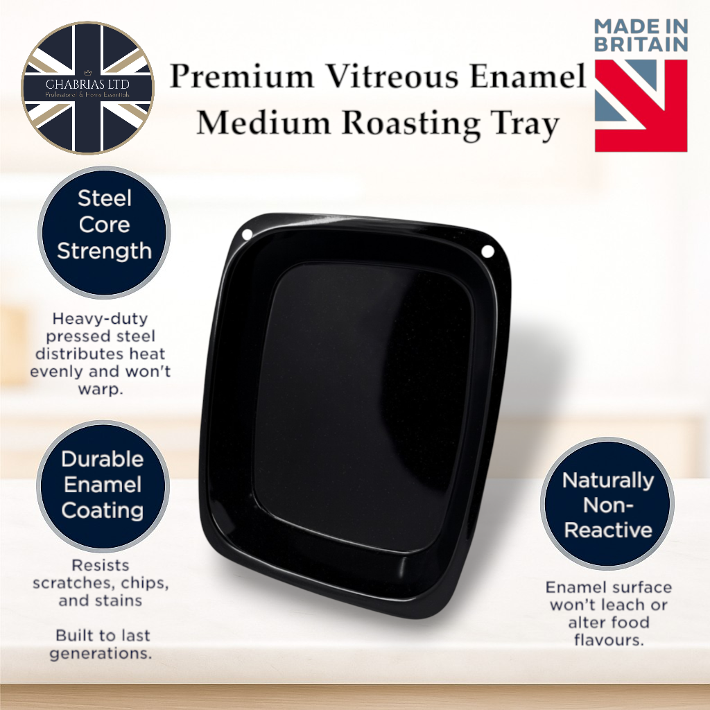 Vitreous Enamel Roasting Tray, Medium, 33cm - Premium Kitchen from Chabrias Ltd - Just £11.99! Shop now at Chabrias Ltd