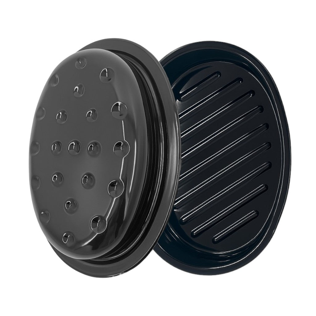 Vitreous Enamel Oval Roasting Tin with Lid & Roasting Tray with Rack (33, 37cm) - Premium Kitchen from Chabrias Ltd - Just £28.99! Shop now at Chabrias Ltd
