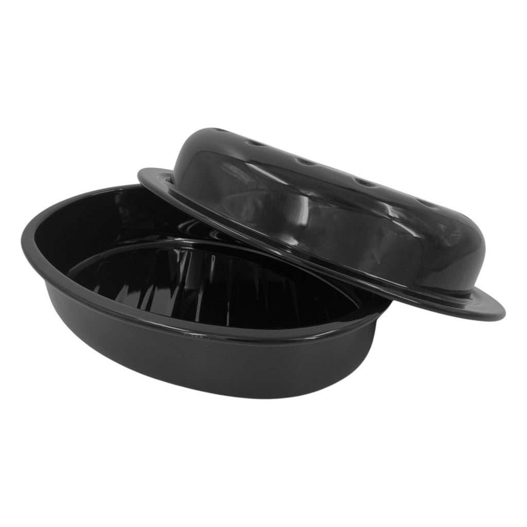 Vitreous Enamel Oval Roasting Tin with Lid & Roasting Tray with Rack (33, 37cm) - Premium Kitchen from Chabrias Ltd - Just £28.99! Shop now at Chabrias Ltd