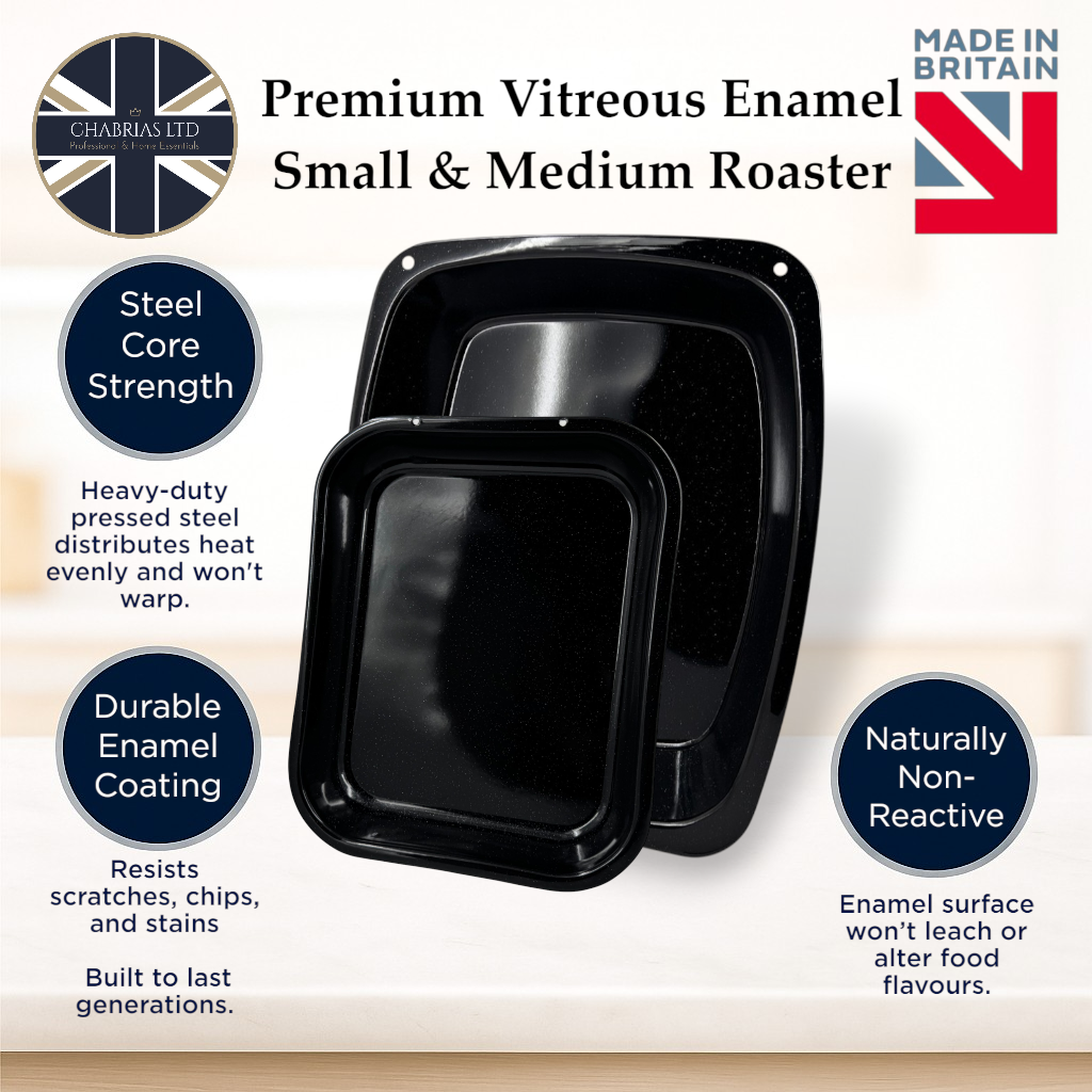 Vitreous Enamel Roasting Tray Set – Small & Medium – 2-Piece – Great British Bakeware - Premium Kitchen from Chabrias Ltd - Just £16.99! Shop now at Chabrias Ltd