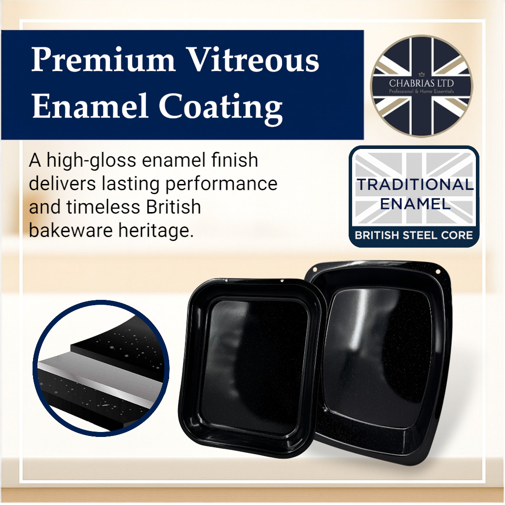 Vitreous Enamel Roasting Tray Set – Small & Medium – 2-Piece – Great British Bakeware - Premium Kitchen from Chabrias Ltd - Just £16.99! Shop now at Chabrias Ltd