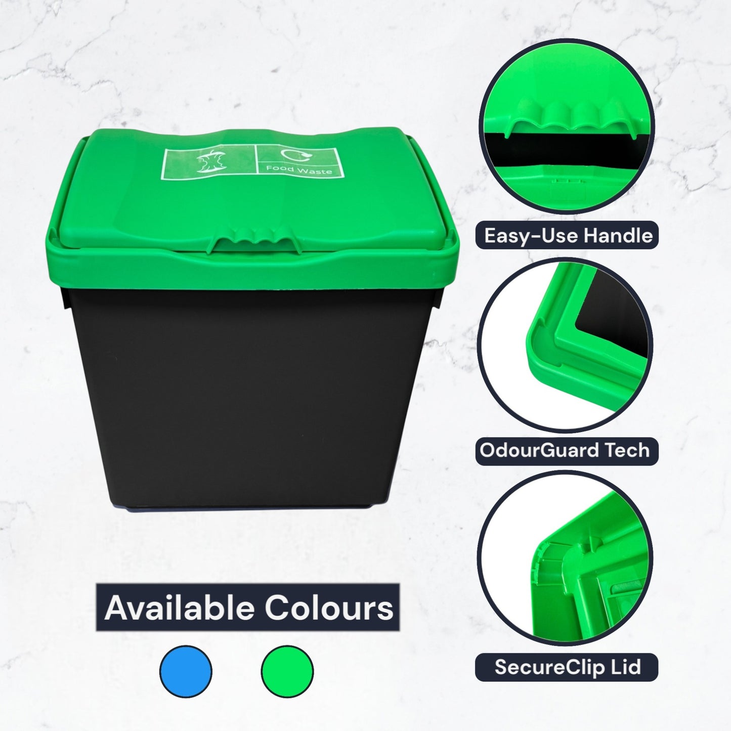 30 Litre Recycling Bin with Green Swing Lid & Food Waste Sticker Included - Premium Bins from Chabrias Ltd - Just £29.99! Shop now at Chabrias Ltd