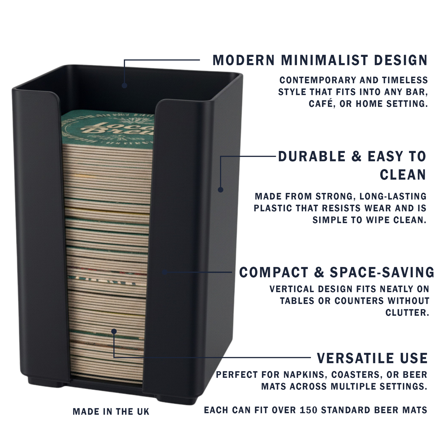 Sleek Black Napkin & Coaster Holder – Modern Bar Caddy – UK Made - Premium Barware from Chabrias Ltd - Just £7.99! Shop now at Chabrias Ltd