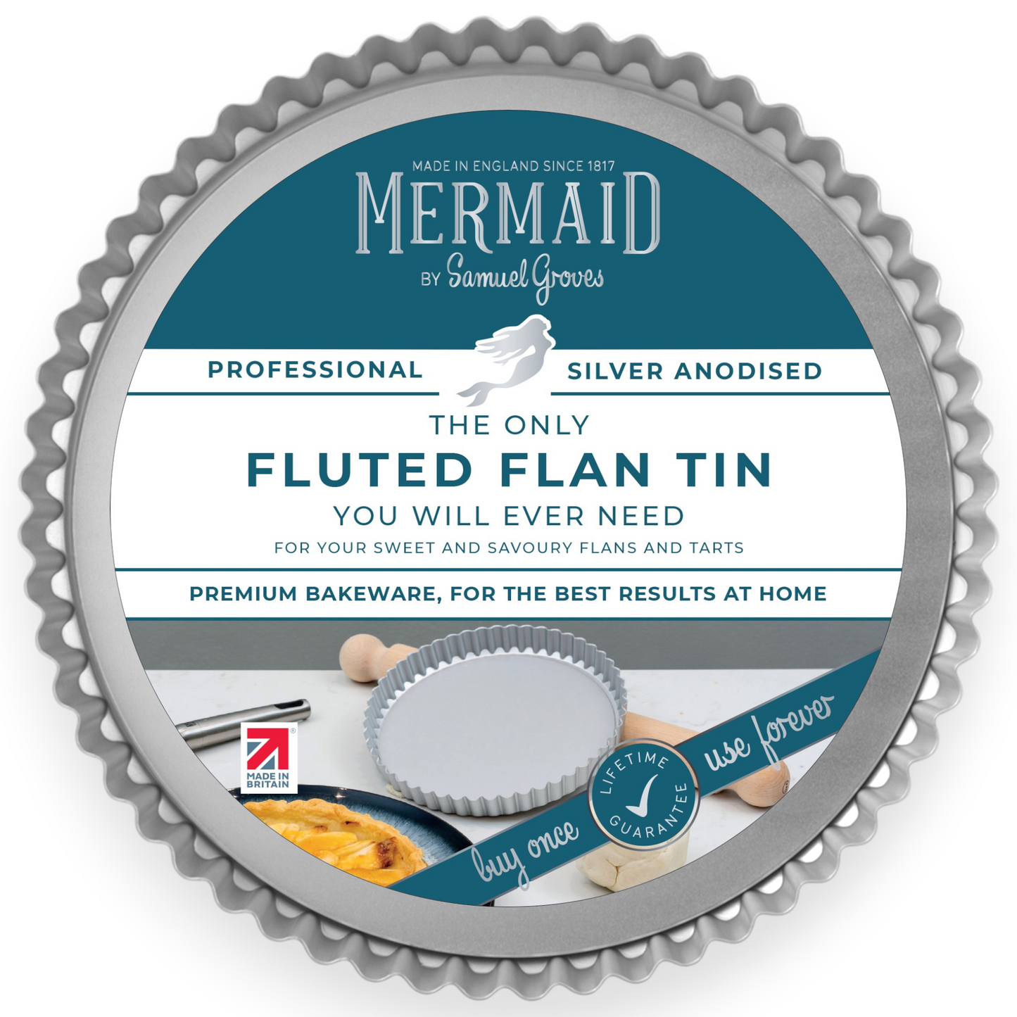Silver Anodised Loose Base Fluted Flan Tin – 12" – Made in England - Premium Kitchen from Mermaid - Just £25.99! Shop now at Chabrias Ltd