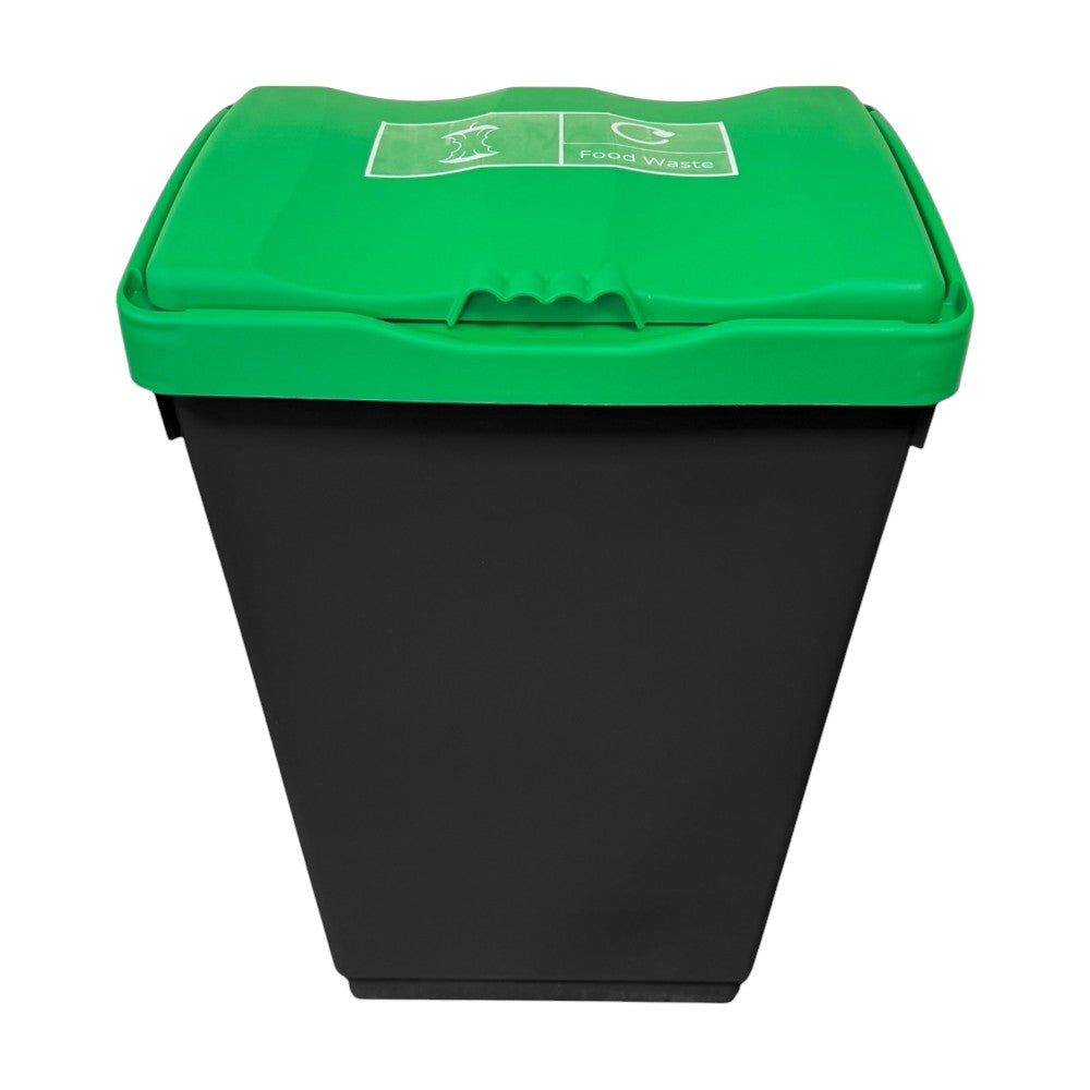 50 Litre Recycling Bin with Green Swing Lid & Food Waste Sticker Included - Premium Bins from Chabrias Ltd - Just £34.99! Shop now at Chabrias Ltd