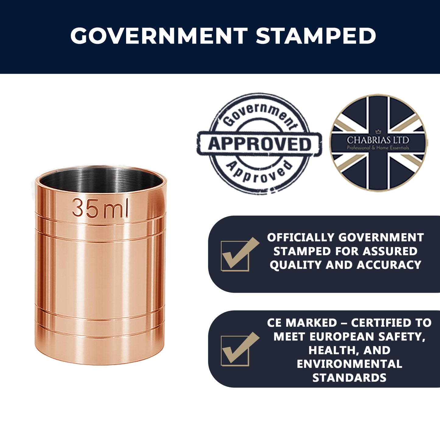 Stainless Steel 35ml Thimble Measure Copper Plated, Government Stamped - Premium Kitchen from Chabrias Ltd - Just £5.49! Shop now at Chabrias Ltd
