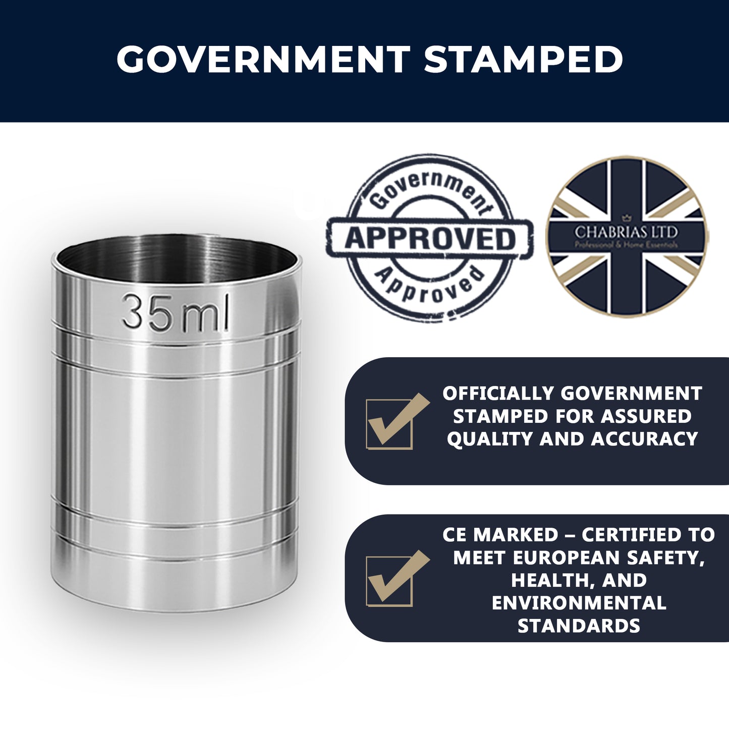 Stainless Steel 35ml Thimble Measure Government Stamped - Premium Kitchen from Chabrias Ltd - Just £4.99! Shop now at Chabrias Ltd