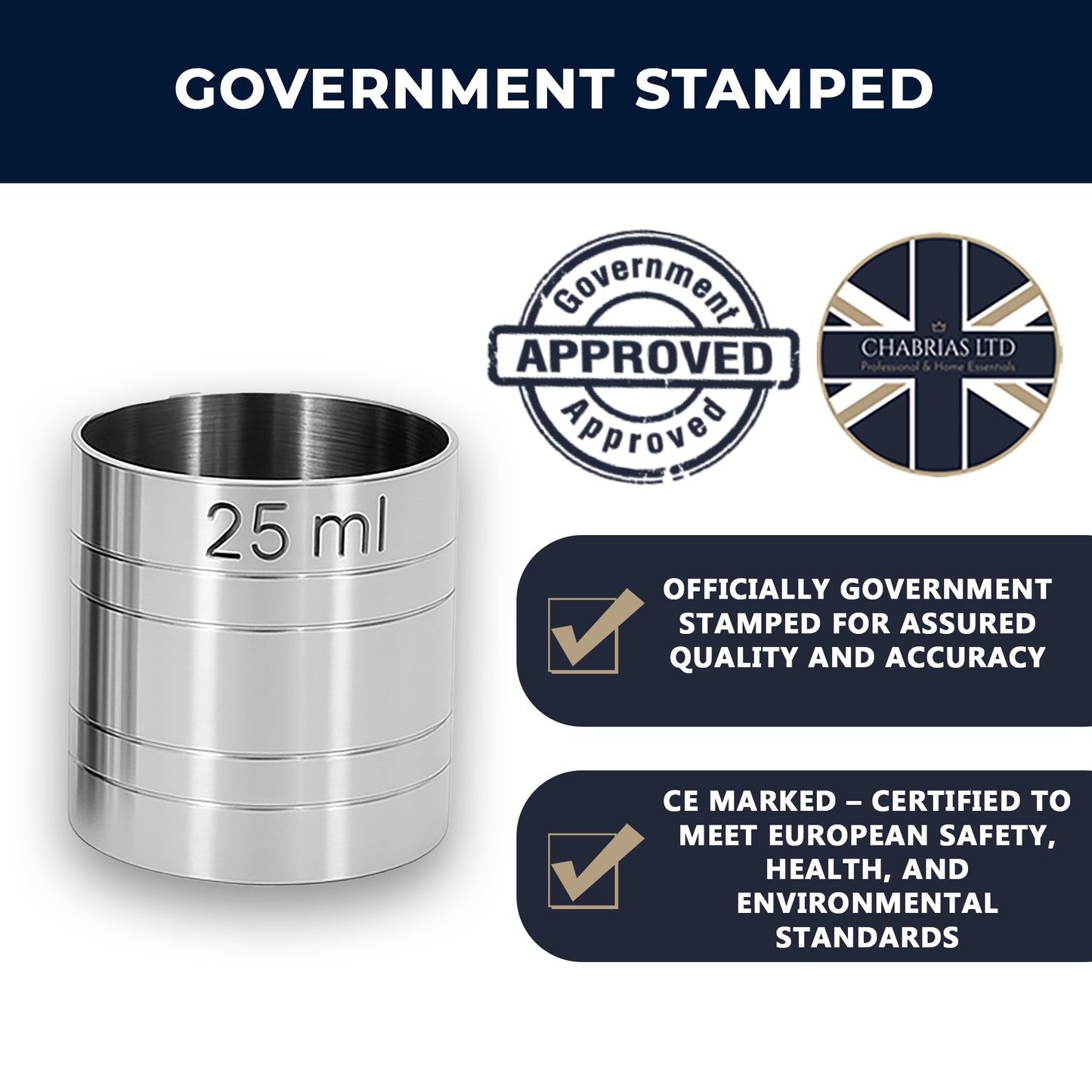 Stainless Steel 25ml Thimble Measure Government Stamped - Premium Kitchen from Chabrias Ltd - Just £4.99! Shop now at Chabrias Ltd