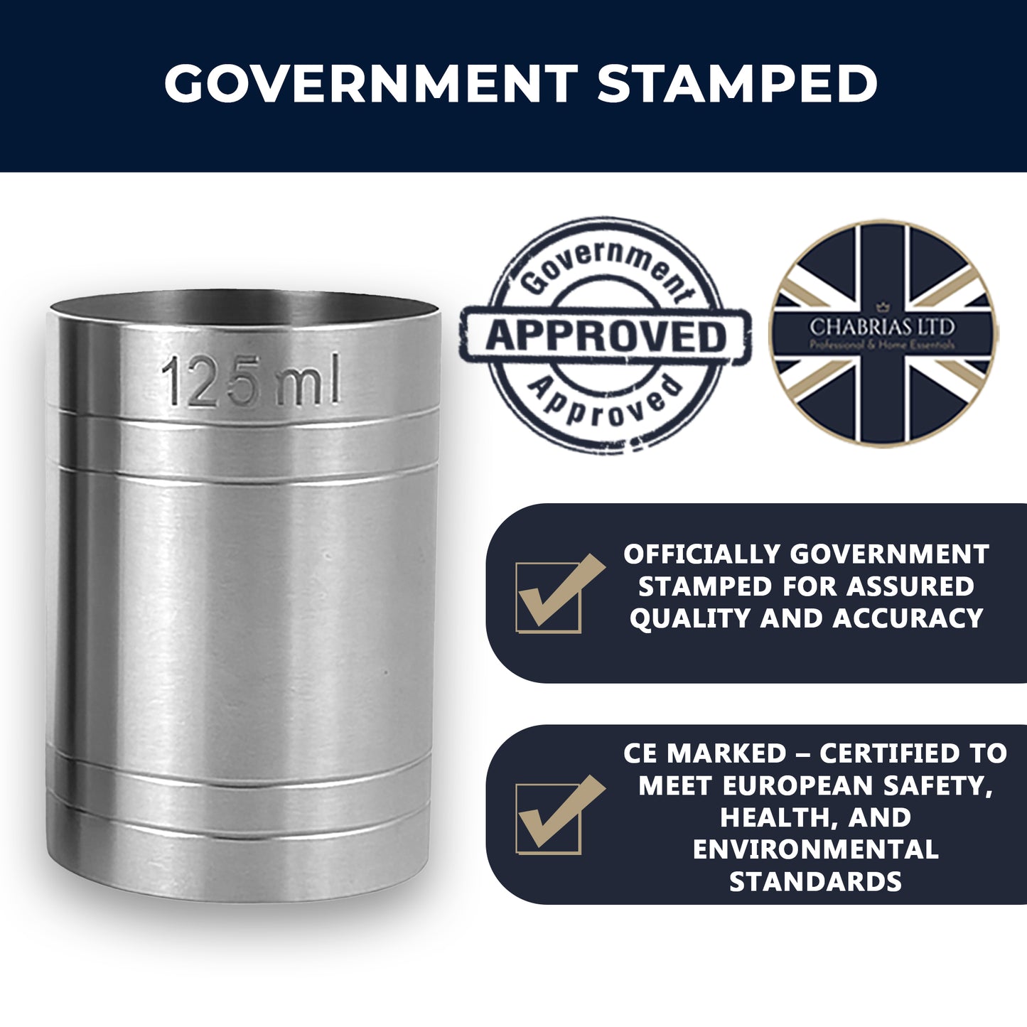 Stainless Steel 125ml Thimble Measure Government Stamped - Premium Kitchen from Chabrias Ltd - Just £5.99! Shop now at Chabrias Ltd