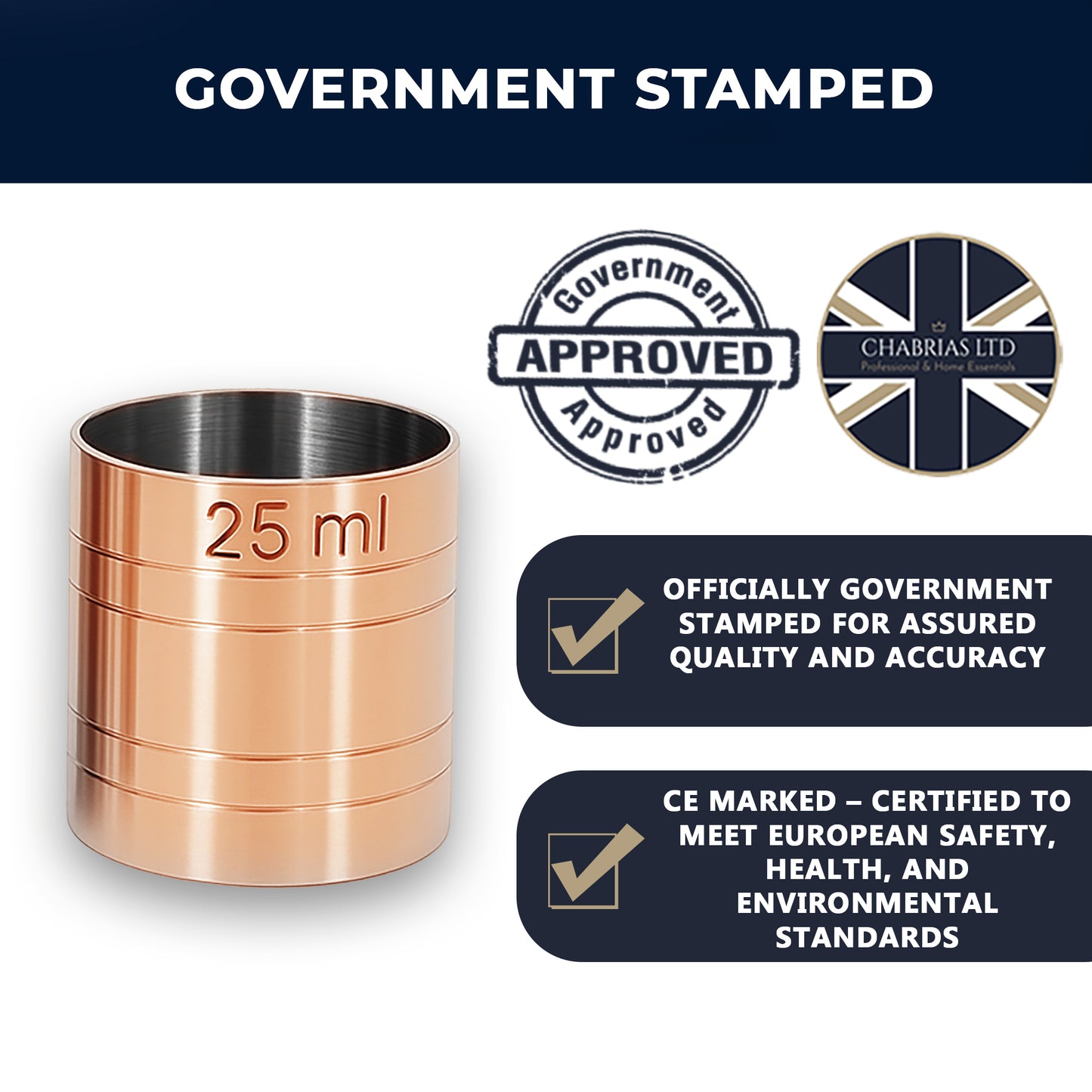 Stainless Steel 25ml Thimble Measure Copper Plated, Government Stamped - Premium Kitchen from Chabrias Ltd - Just £4.99! Shop now at Chabrias Ltd