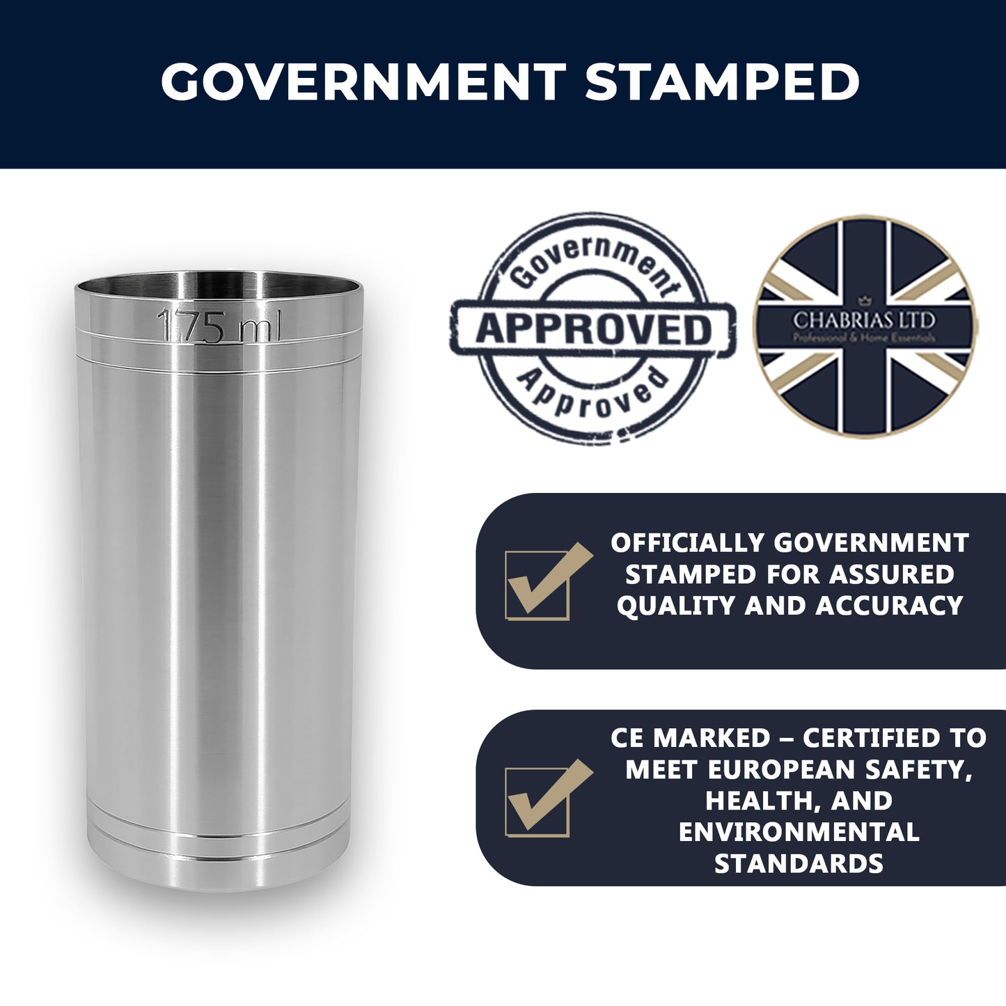 Stainless Steel 175ml Thimble Measure Government Stamped - Premium Kitchen from Chabrias Ltd - Just £6.49! Shop now at Chabrias Ltd