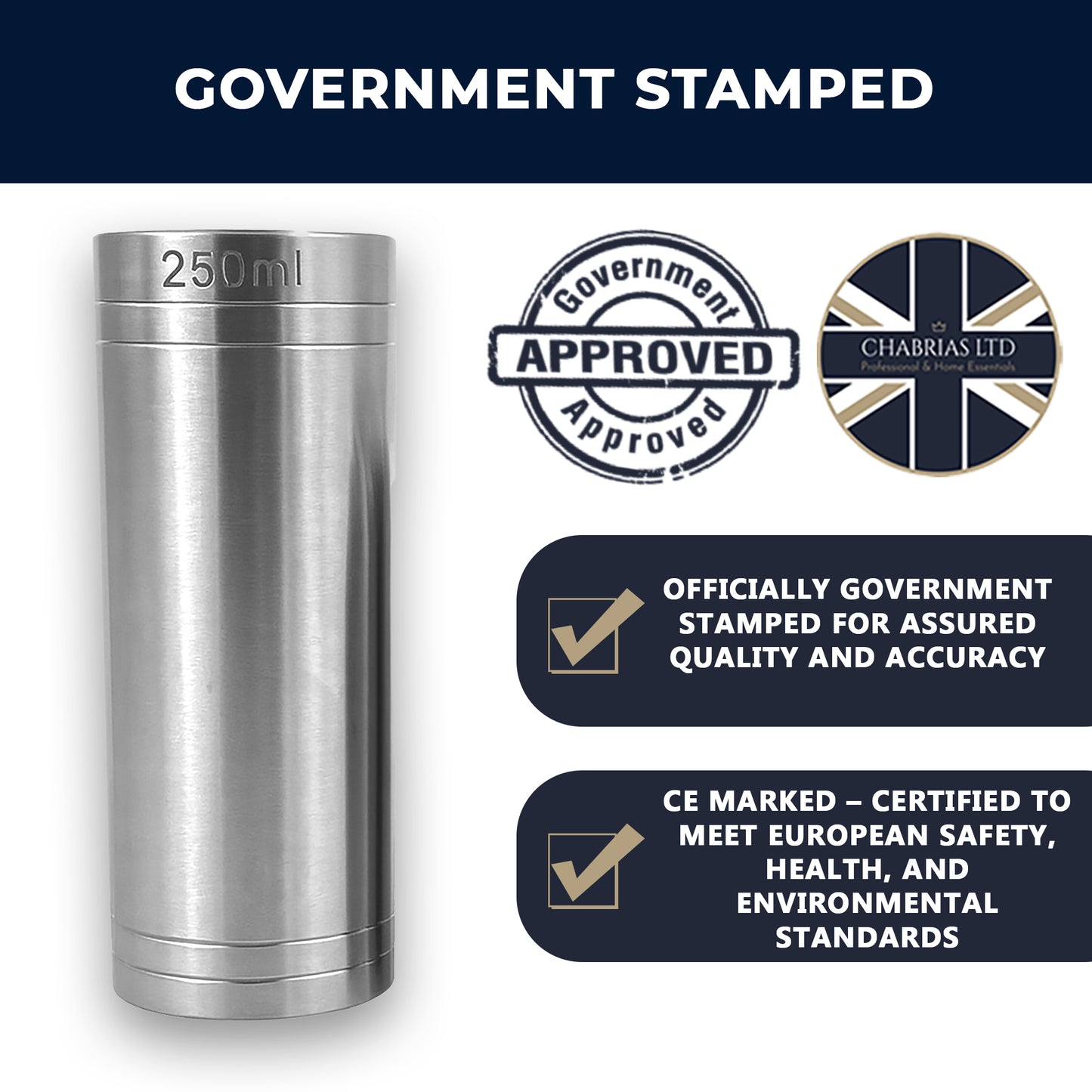 Stainless Steel 250ml Thimble Measure Government Stamped - Premium Kitchen from Chabrias Ltd - Just £6.99! Shop now at Chabrias Ltd