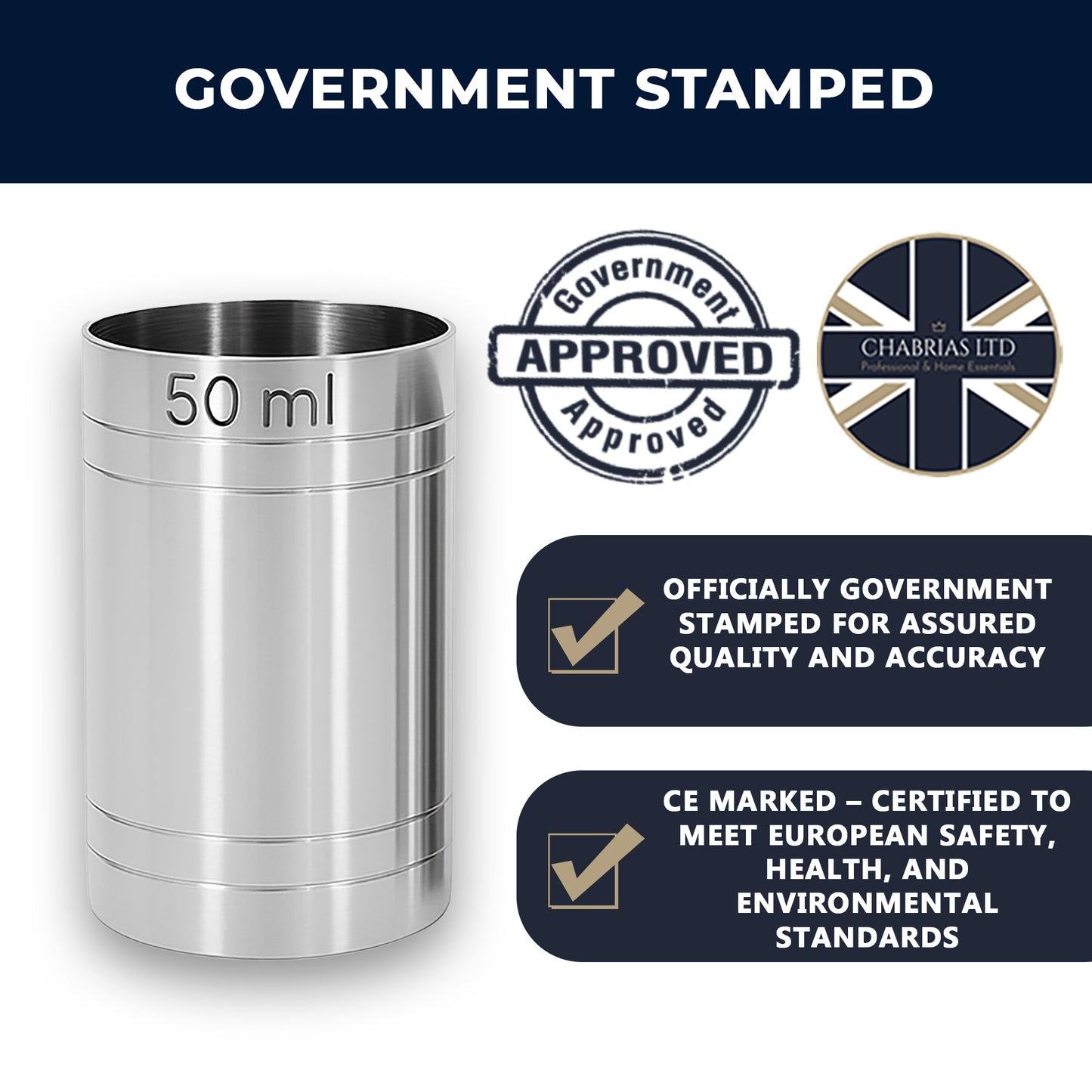 Stainless Steel 50ml Thimble Measure Government Stamped - Premium Kitchen from Chabrias Ltd - Just £5.49! Shop now at Chabrias Ltd